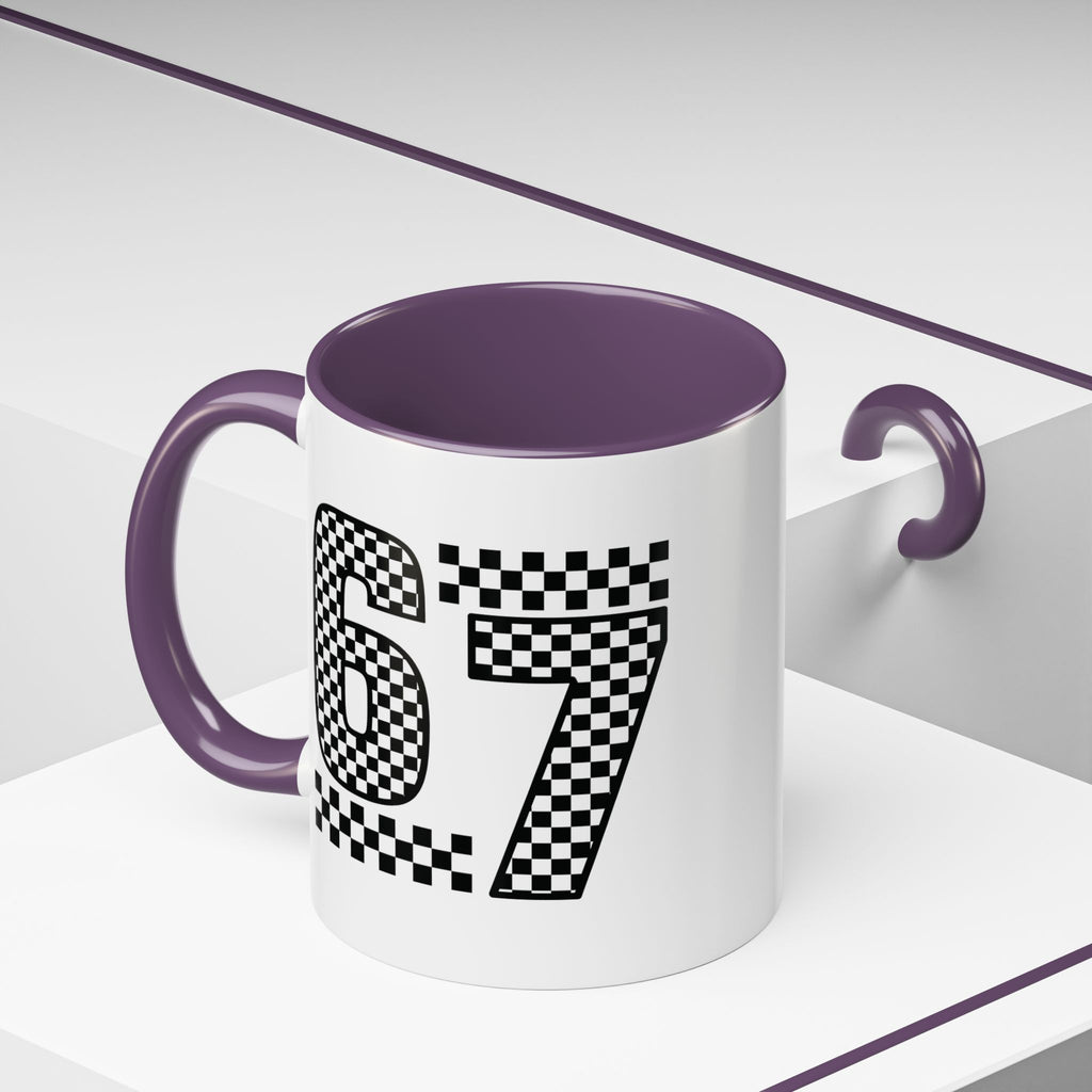 Checkered '67' Accent Coffee Mug — Retro Racing Number Ceramic Mug