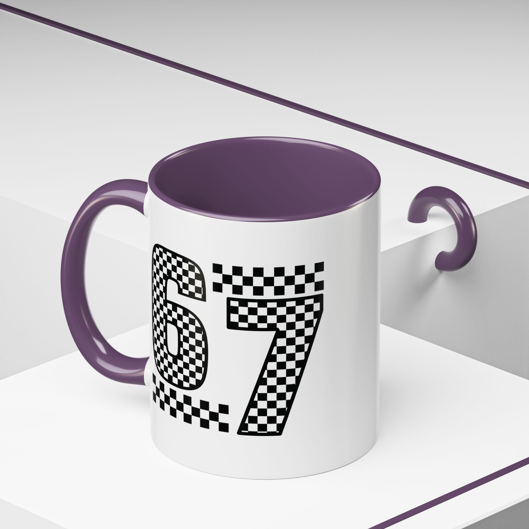 Checkered '67' Accent Coffee Mug — Retro Racing Number Ceramic Mug