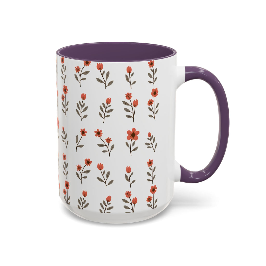 Ceramic printed coffee mug Floral Accent Coffee Mug — Cute Red Wildflower Pattern (11/15oz)