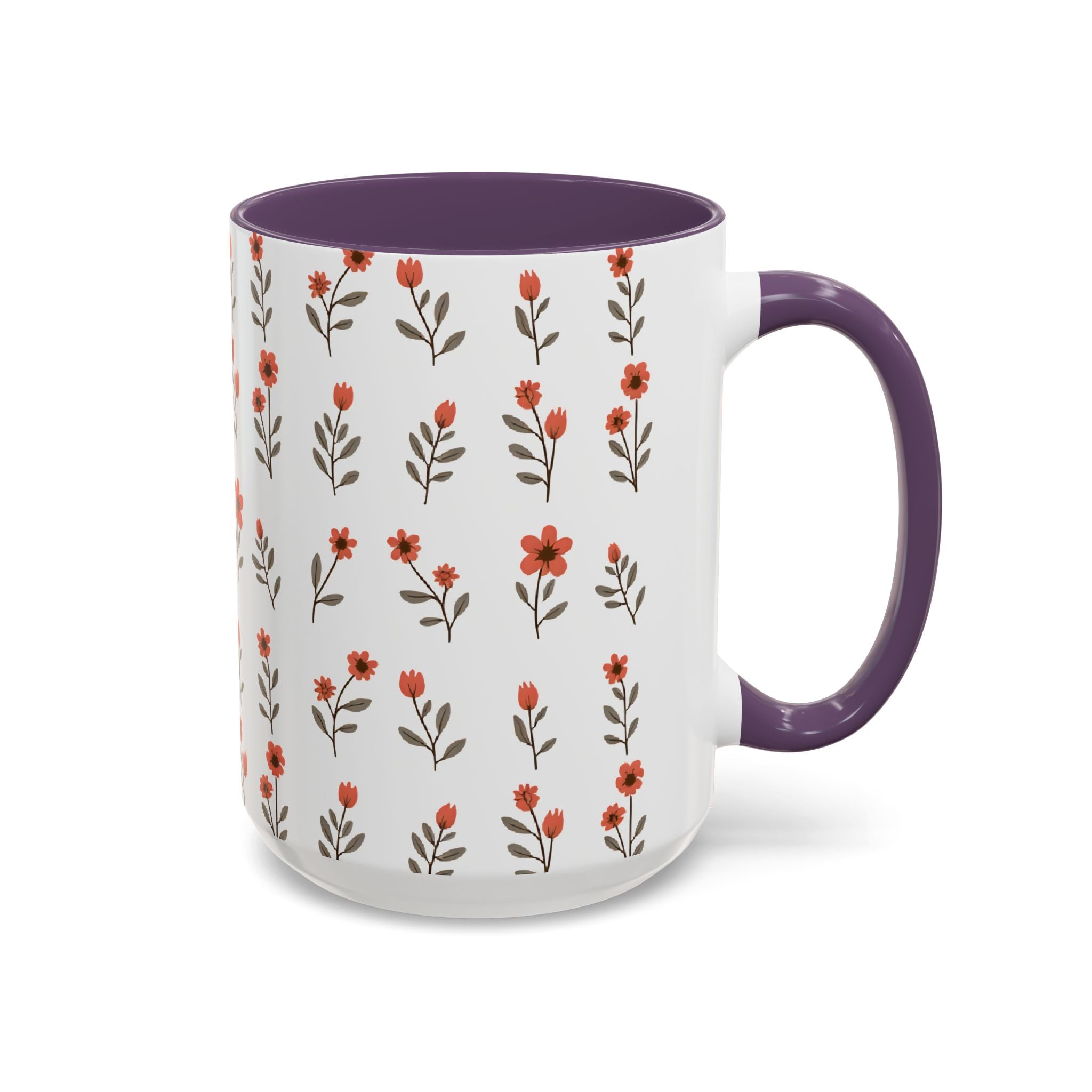 Ceramic printed coffee mug Floral Accent Coffee Mug — Cute Red Wildflower Pattern (11/15oz)