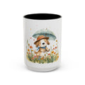 Cute Puppy with Umbrella Coffee Mug — Floral Accent Ceramic Mug (11/15oz)