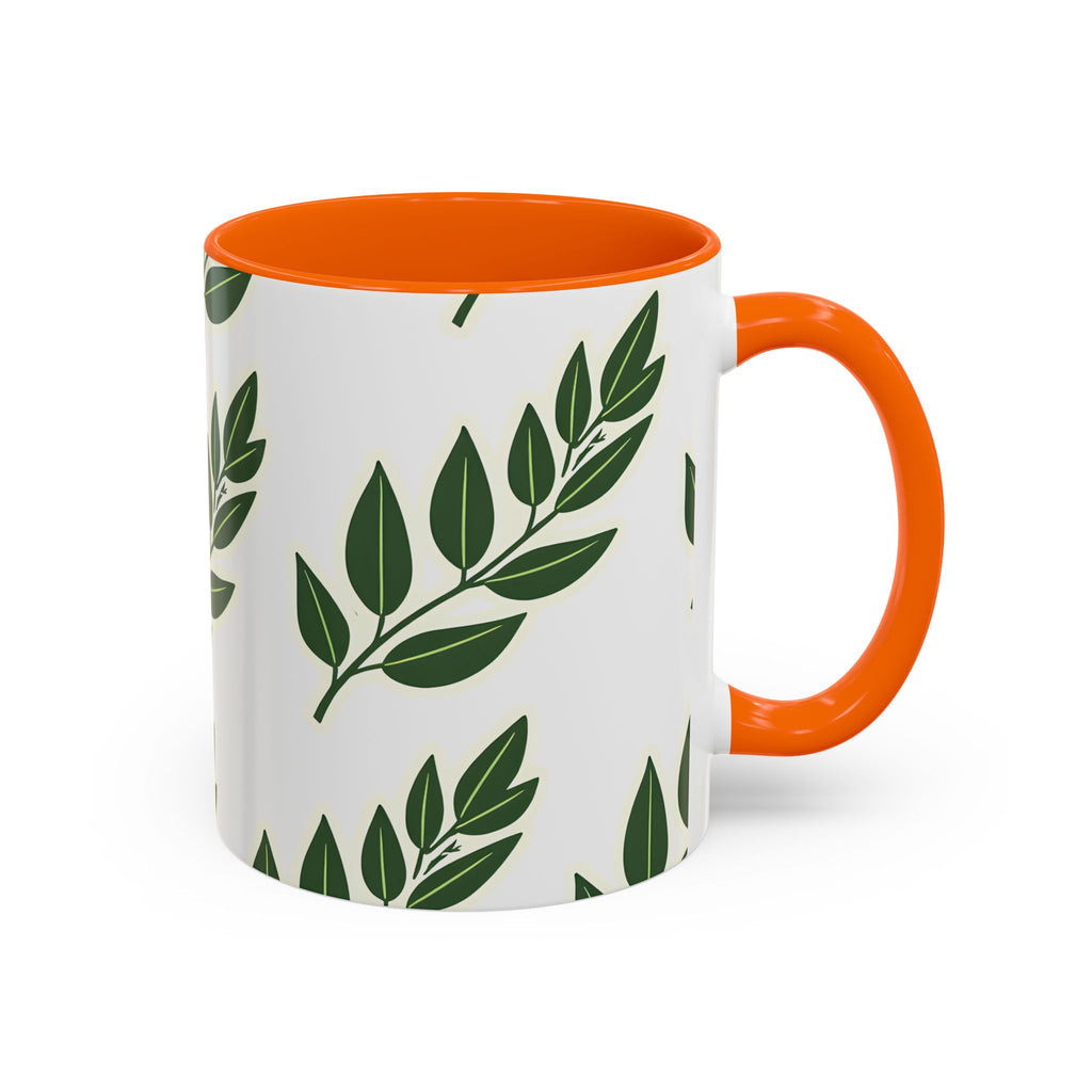 Botanical Leaf Accent Coffee Mug — Green Foliage Ceramic Cup (11/15oz)