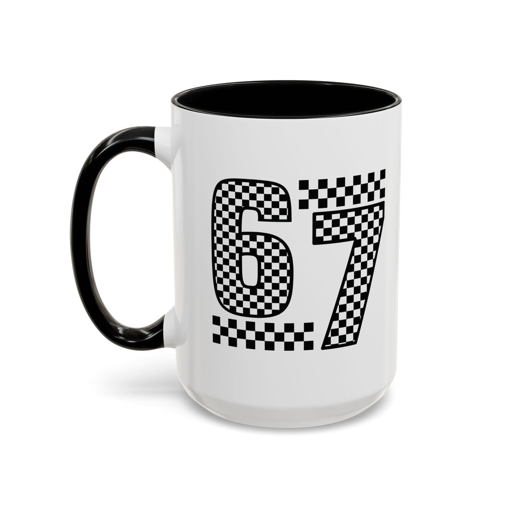 Checkered '67' Accent Coffee Mug — Retro Racing Number Ceramic Mug