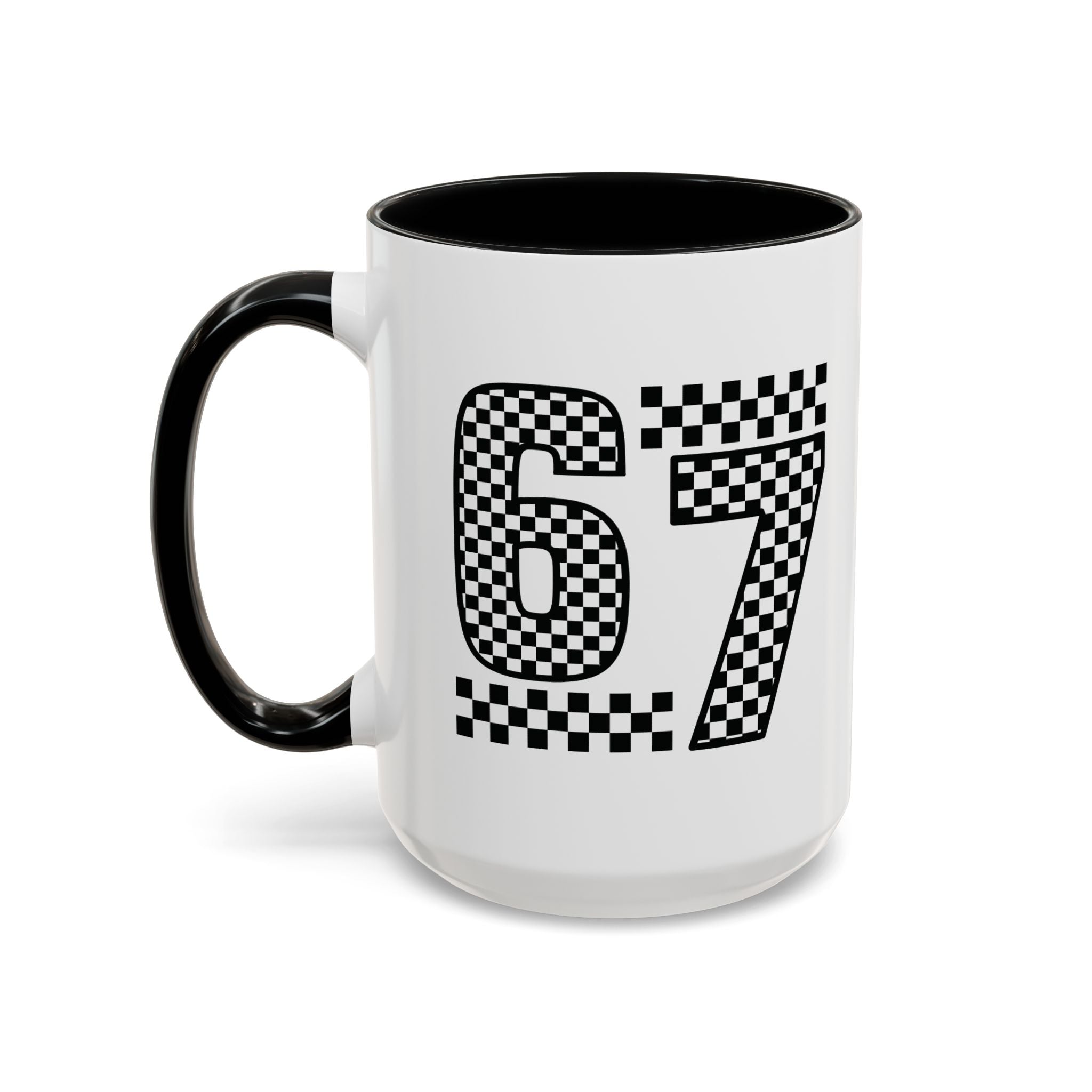 Checkered '67' Accent Coffee Mug — Retro Racing Number Ceramic Mug