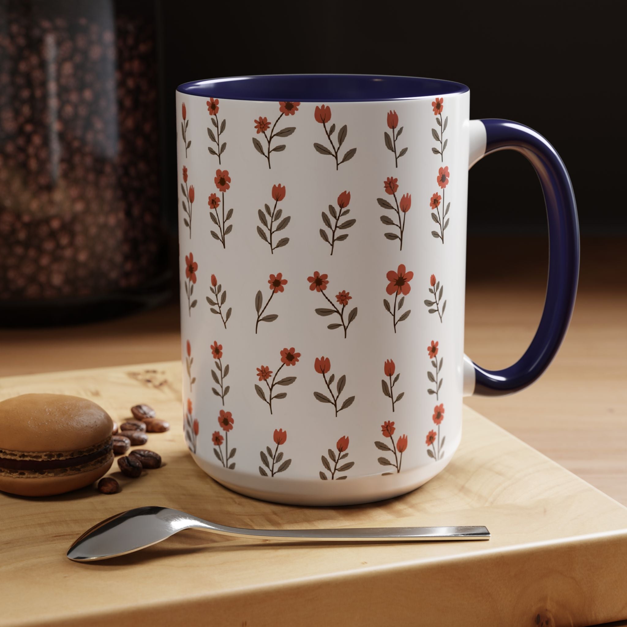 Ceramic printed coffee mug Floral Accent Coffee Mug — Cute Red Wildflower Pattern (11/15oz)