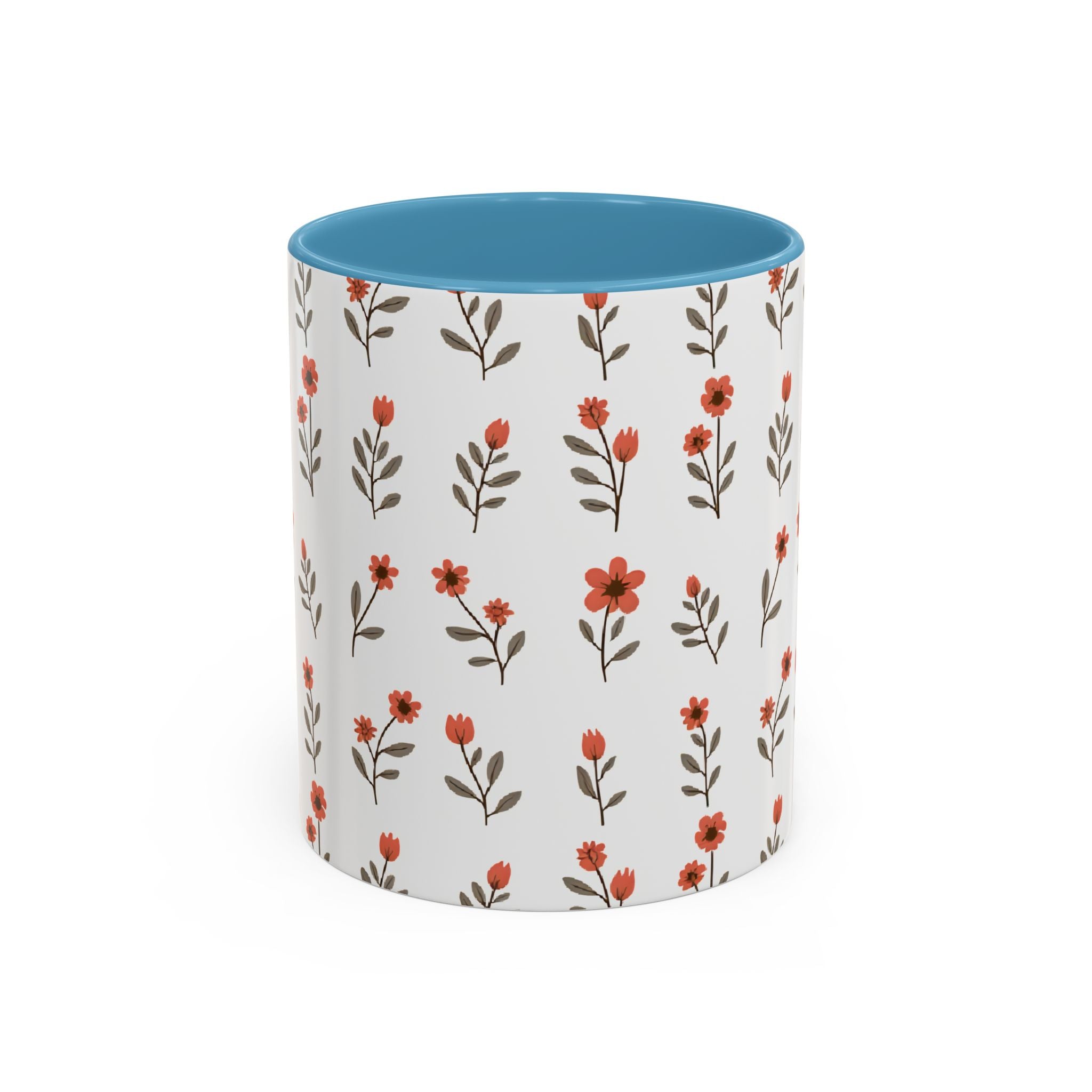 Ceramic printed coffee mug Floral Accent Coffee Mug — Cute Red Wildflower Pattern (11/15oz)