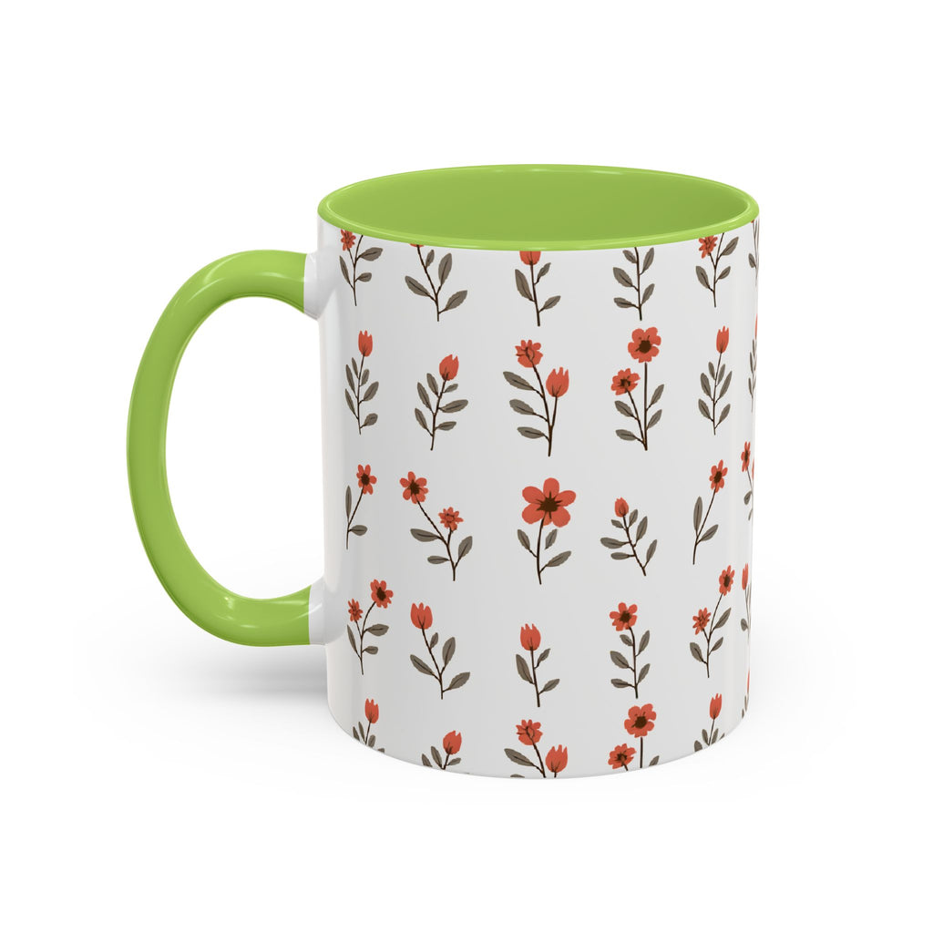 Ceramic printed coffee mug Floral Accent Coffee Mug — Cute Red Wildflower Pattern (11/15oz)