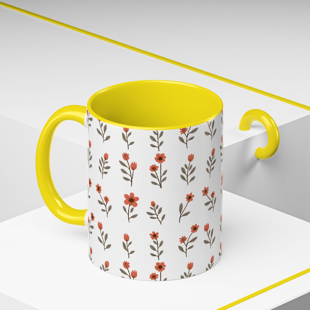 Ceramic printed coffee mug Floral Accent Coffee Mug — Cute Red Wildflower Pattern (11/15oz)