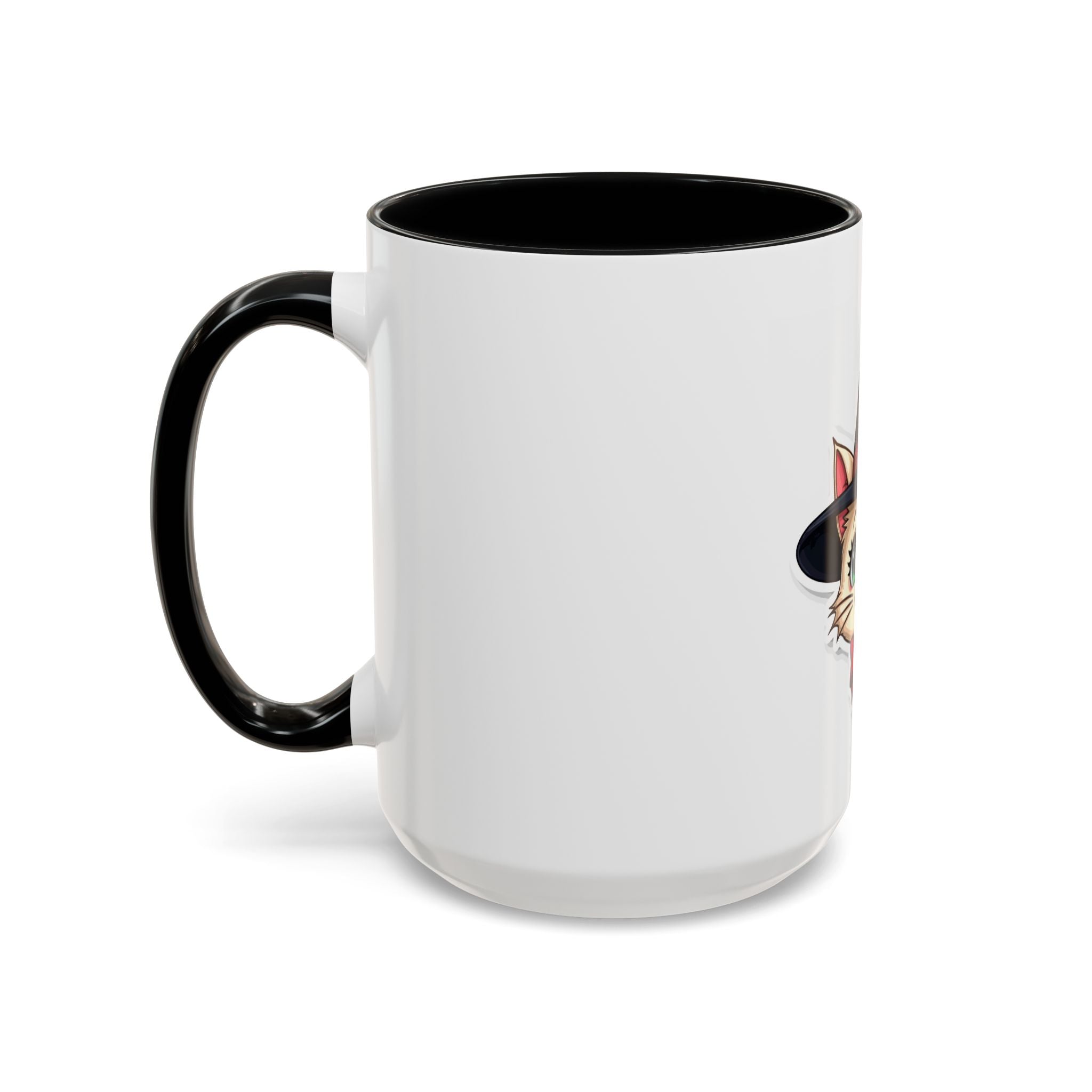 Witch Cat Accent Coffee Mug — Cute Halloween Cat with Witch Hat (11/15oz)