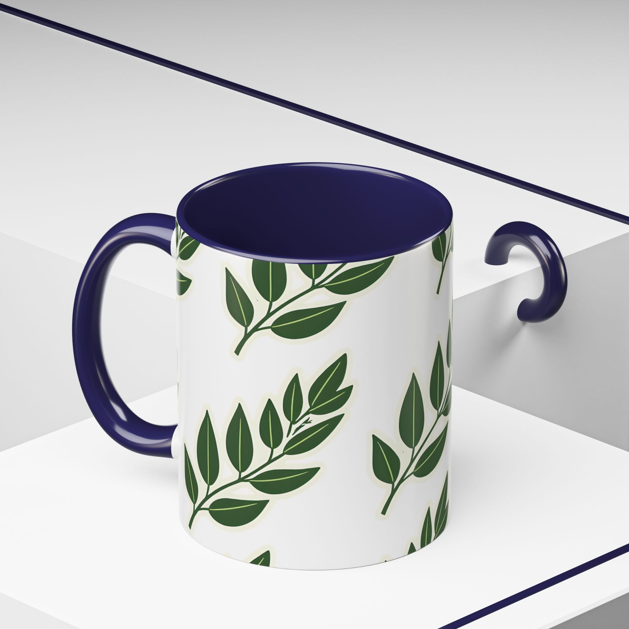 Botanical Leaf Accent Coffee Mug — Green Foliage Ceramic Cup (11/15oz)