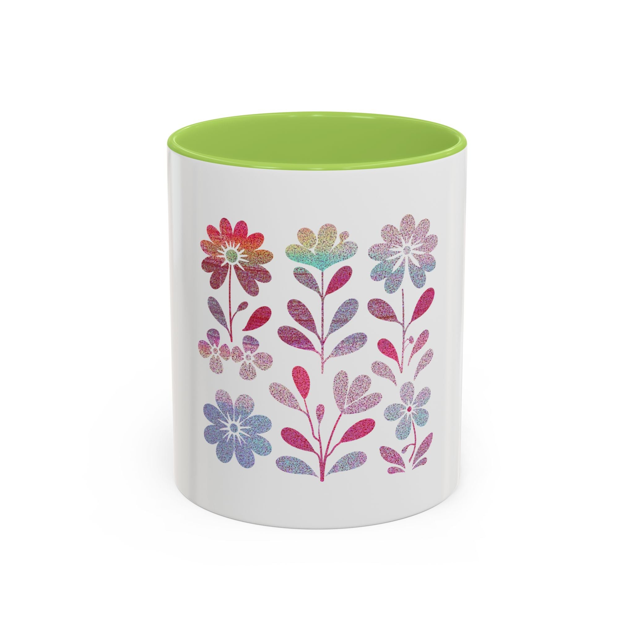 Floral Watercolor Accent Coffee Mug — Pastel Flower Pattern (11/15oz)