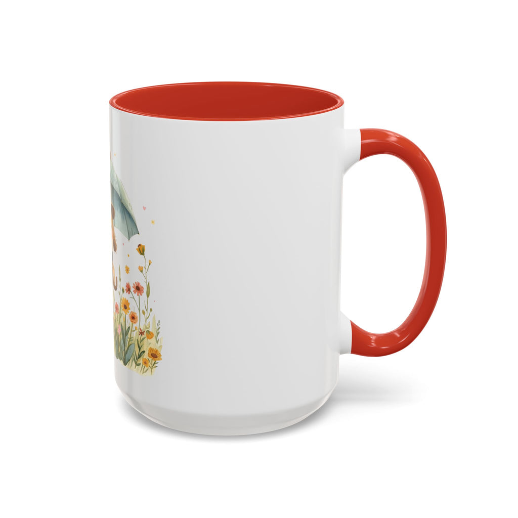 Cute Puppy with Umbrella Coffee Mug — Floral Accent Ceramic Mug (11/15oz)