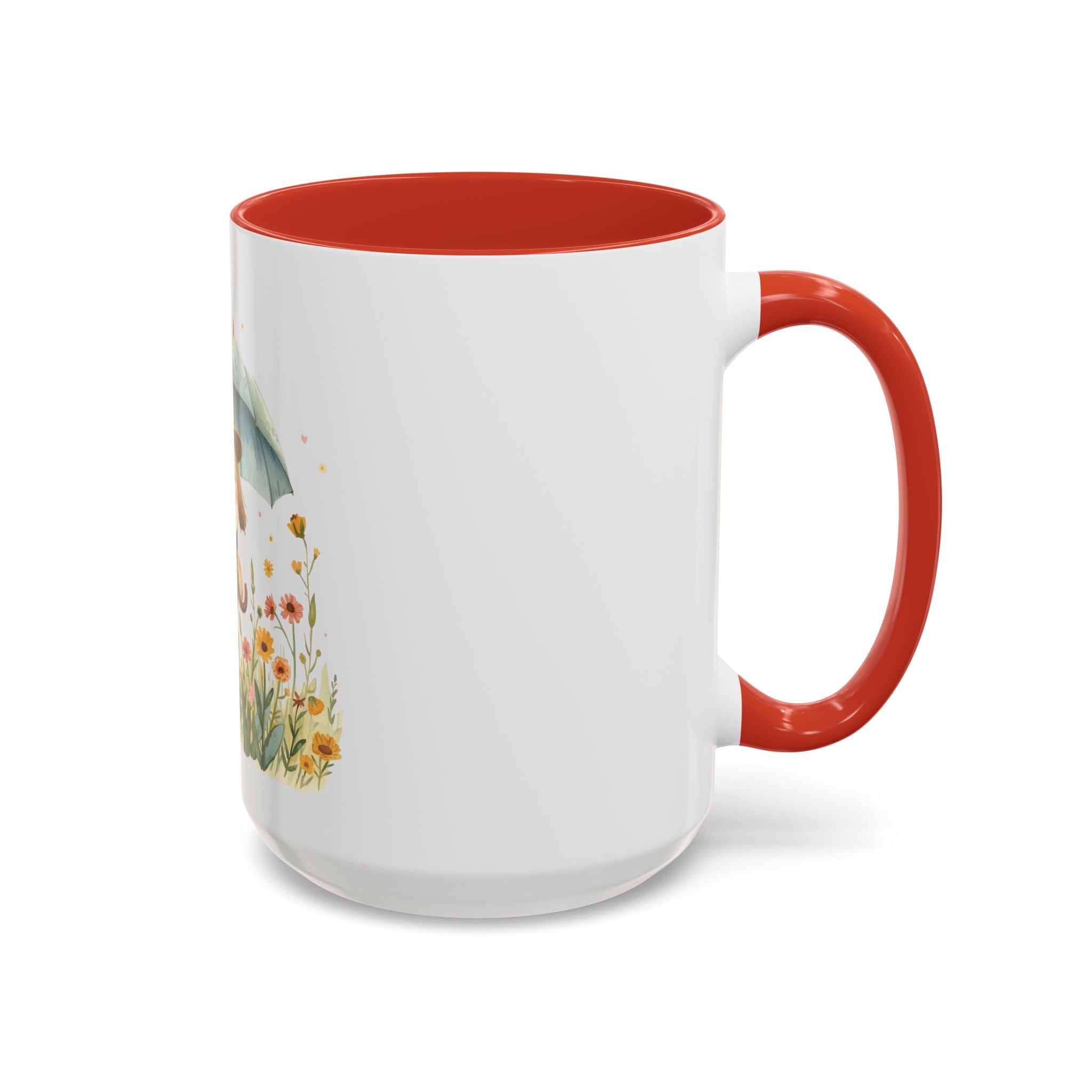 Cute Puppy with Umbrella Coffee Mug — Floral Accent Ceramic Mug (11/15oz)
