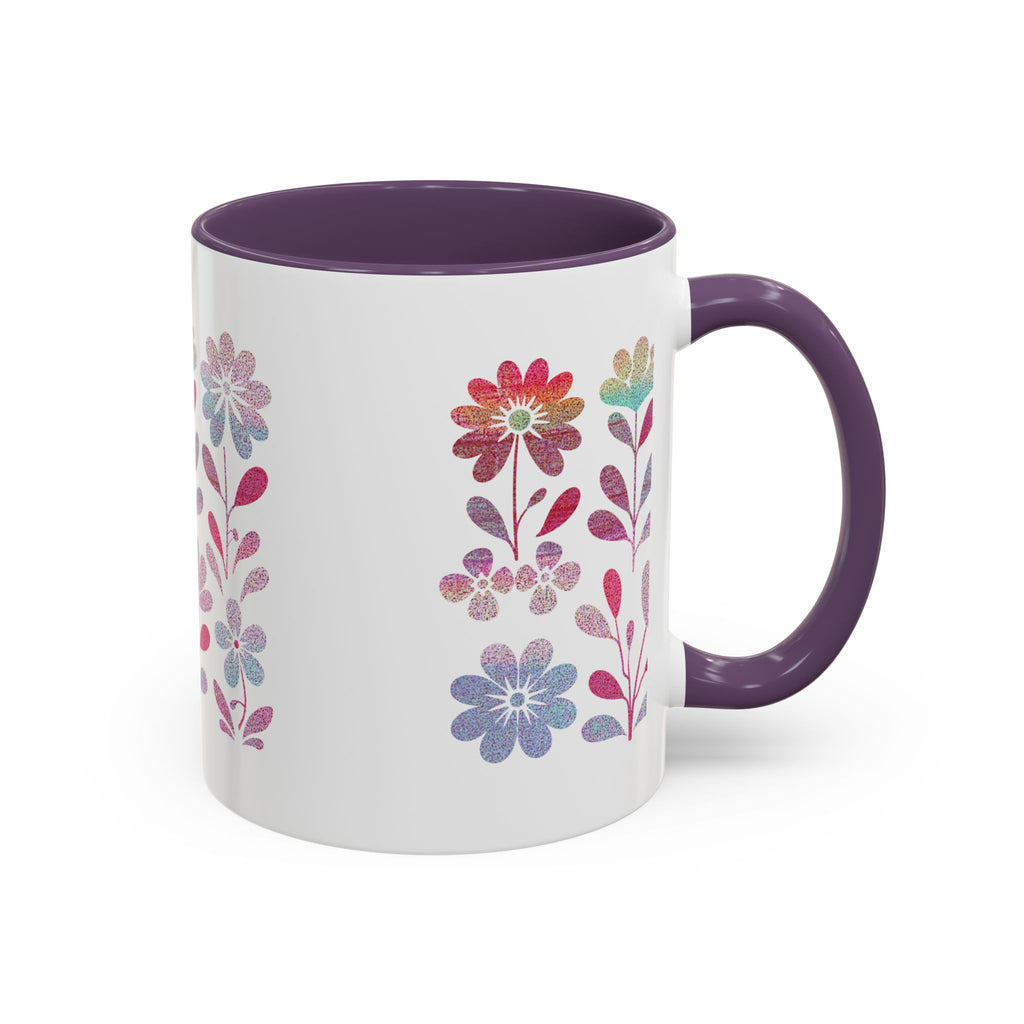 Floral Watercolor Accent Coffee Mug — Pastel Flower Pattern (11/15oz)