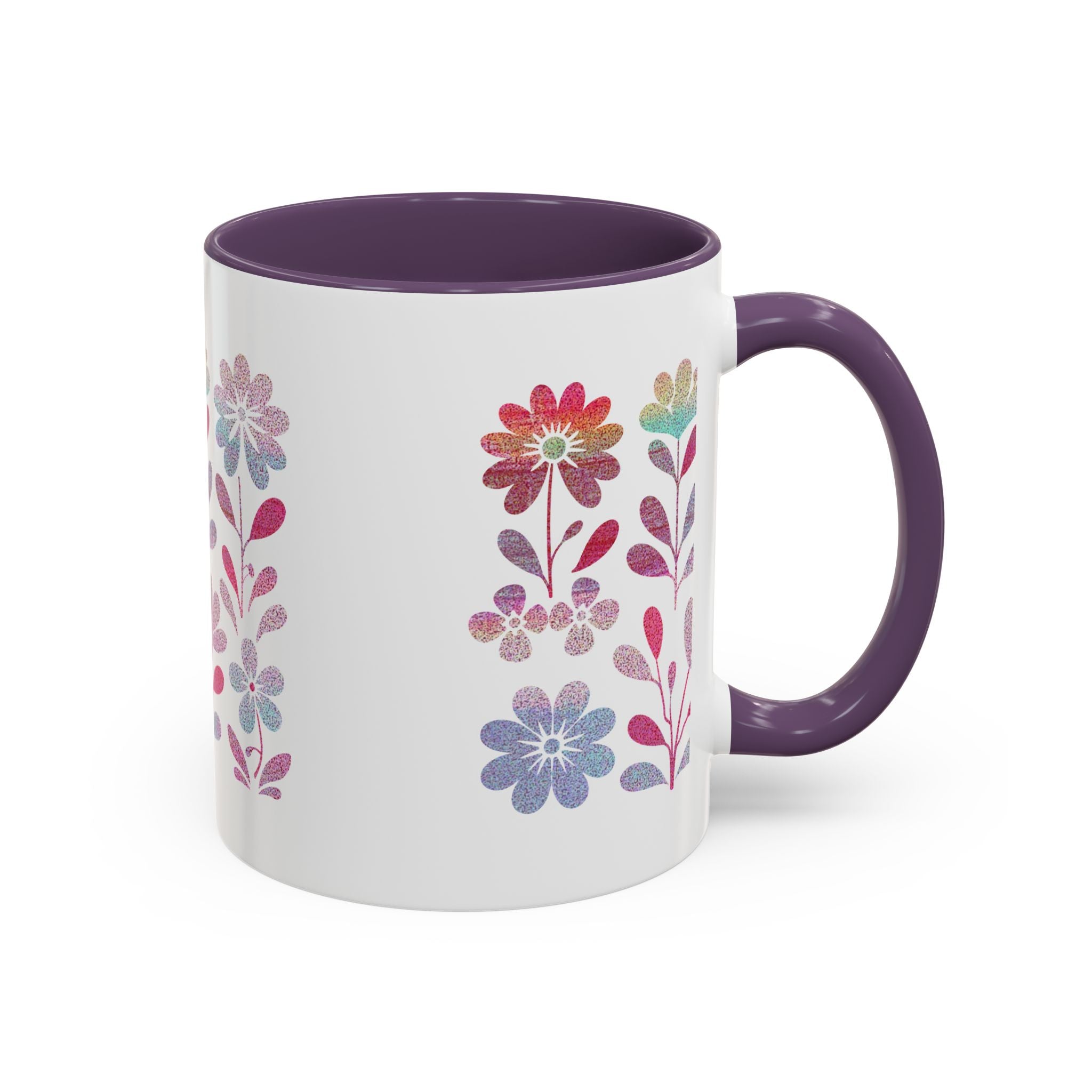 Floral Watercolor Accent Coffee Mug — Pastel Flower Pattern (11/15oz)