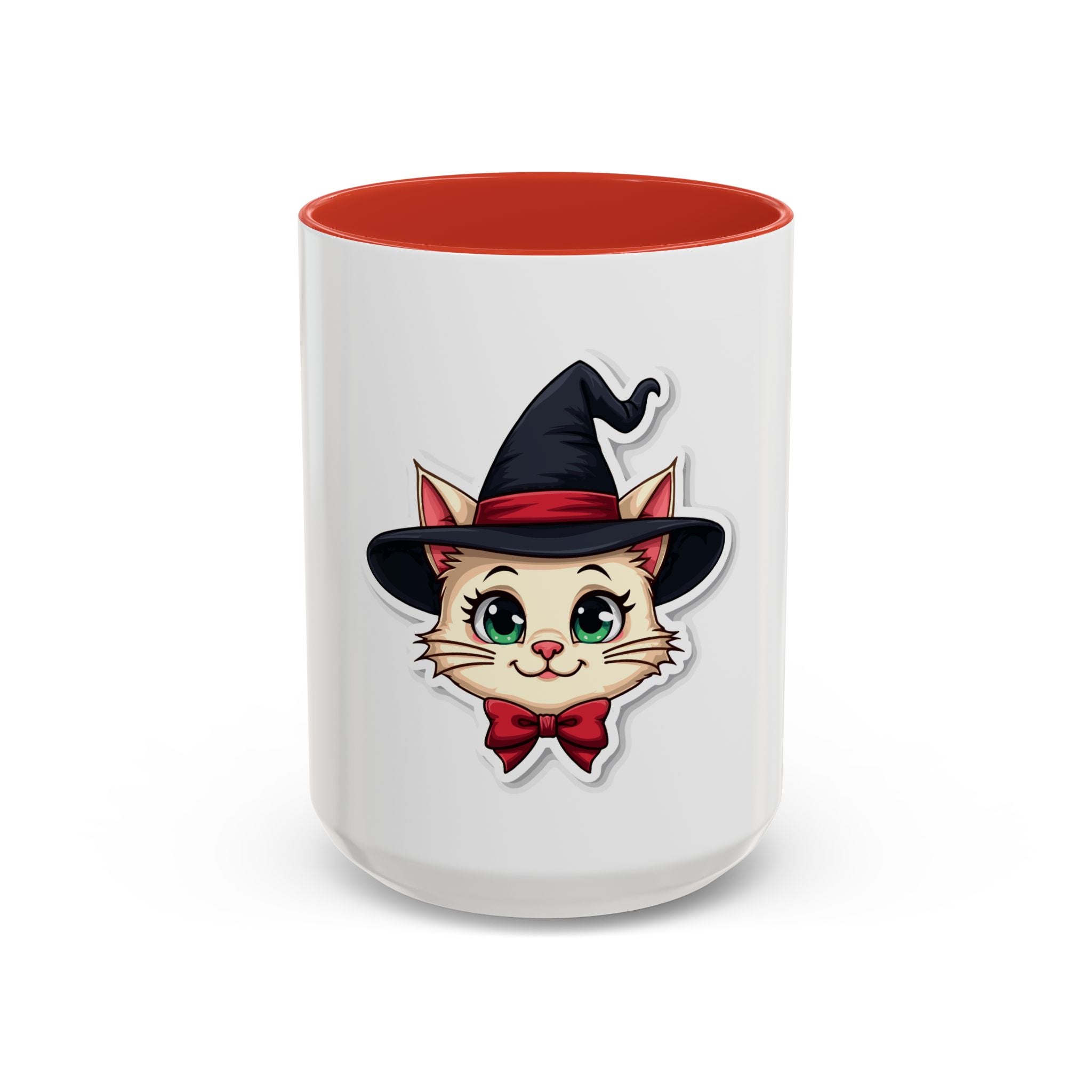 Witch Cat Accent Coffee Mug — Cute Halloween Cat with Witch Hat (11/15oz)