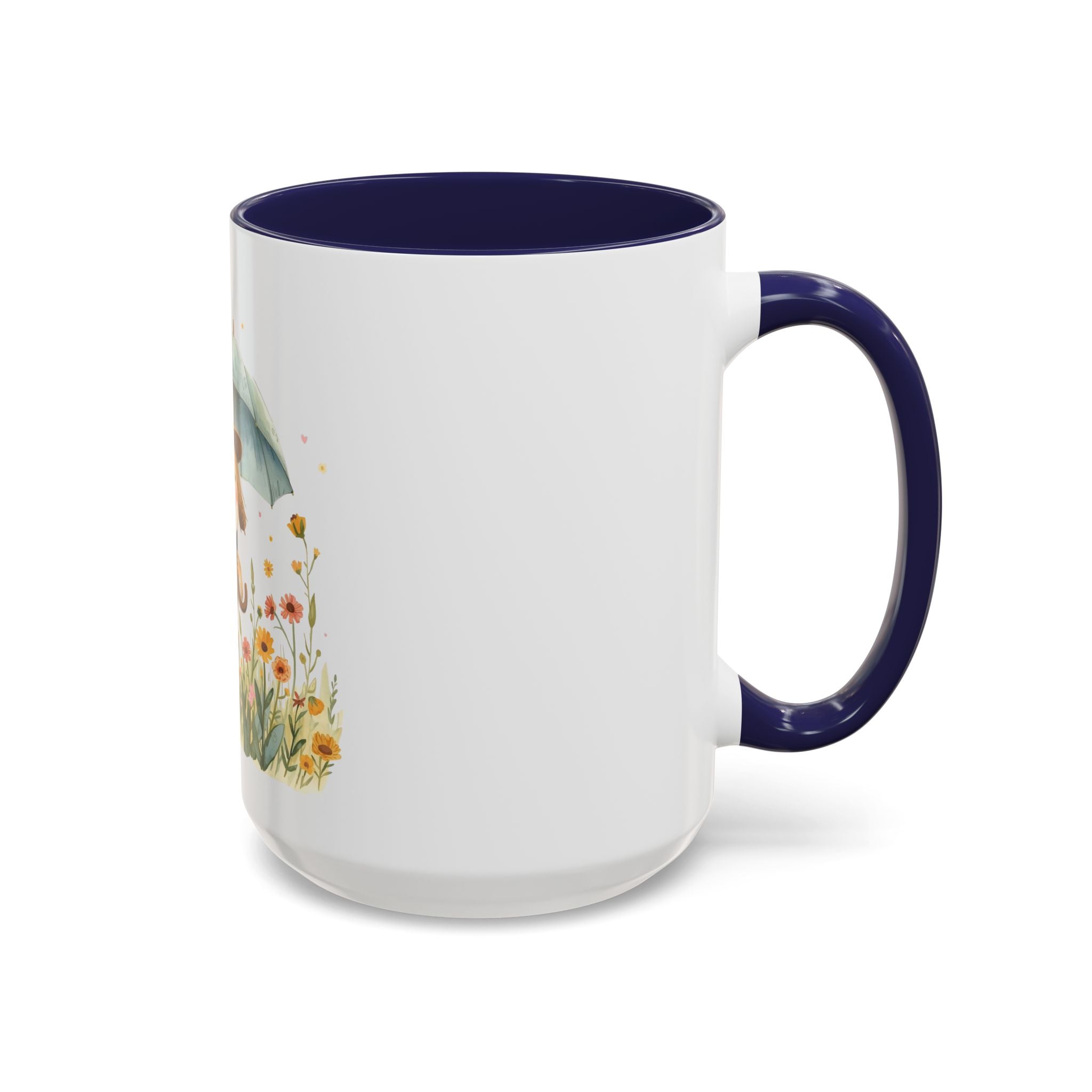 Cute Puppy with Umbrella Coffee Mug — Floral Accent Ceramic Mug (11/15oz)