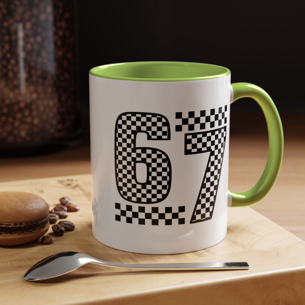 Checkered '67' Accent Coffee Mug — Retro Racing Number Ceramic Mug