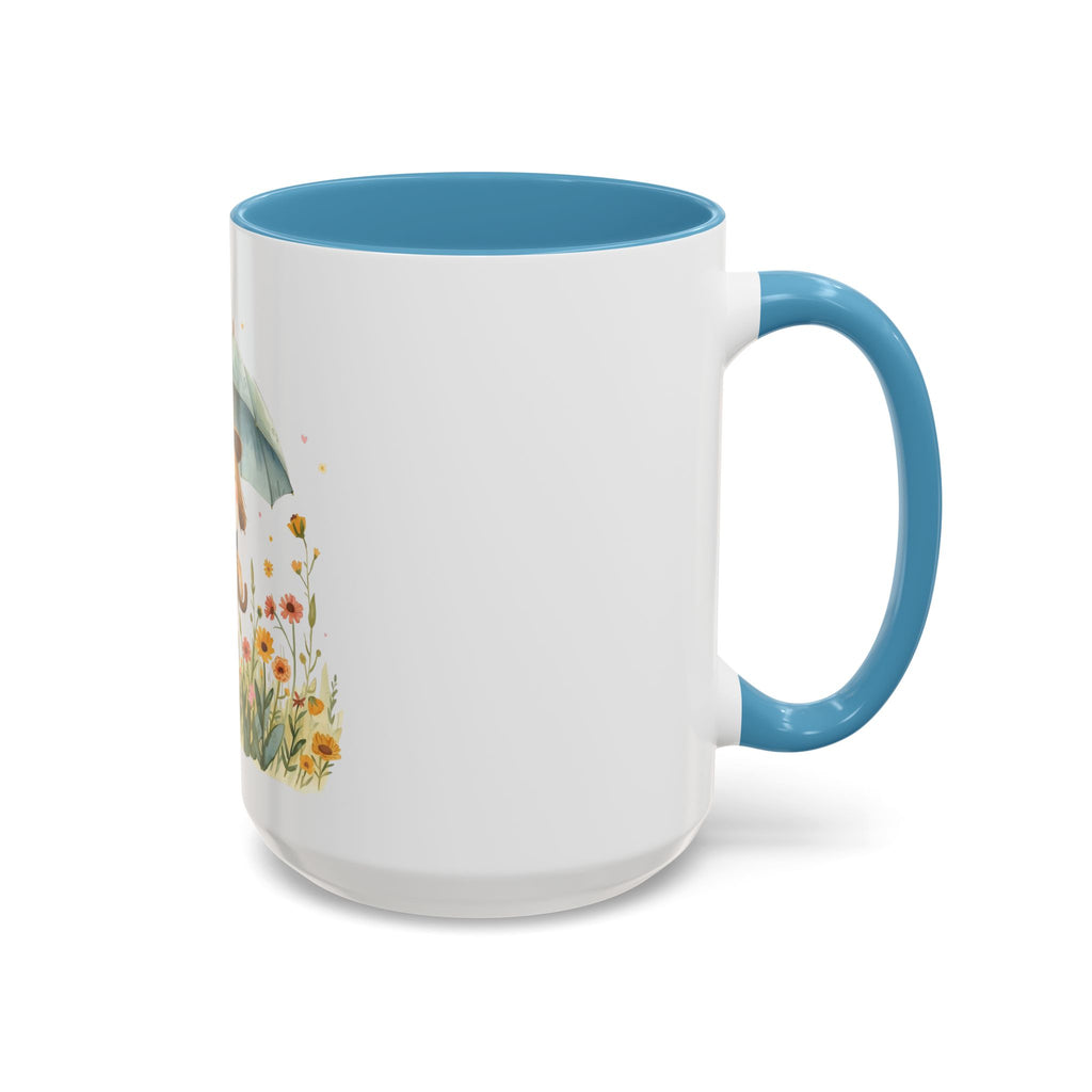 Cute Puppy with Umbrella Coffee Mug — Floral Accent Ceramic Mug (11/15oz)