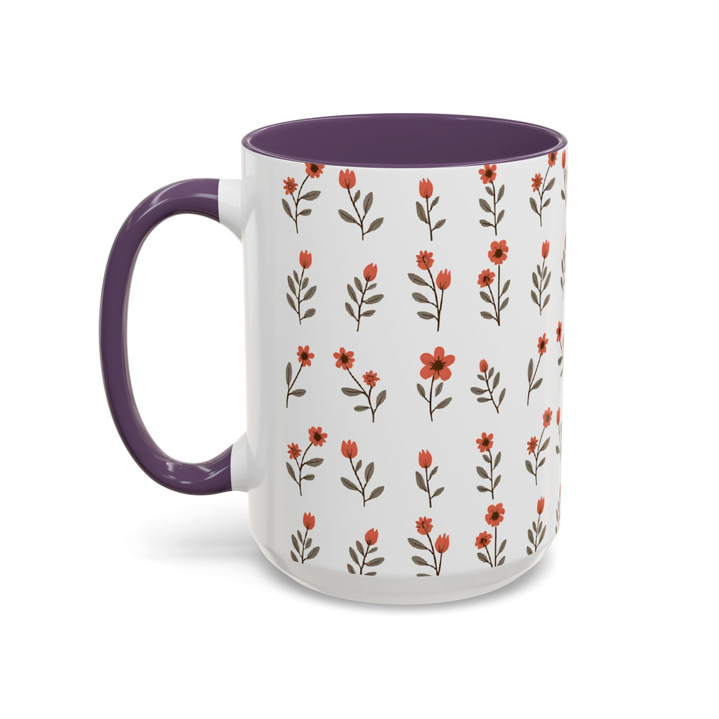 Ceramic printed coffee mug Floral Accent Coffee Mug — Cute Red Wildflower Pattern (11/15oz)