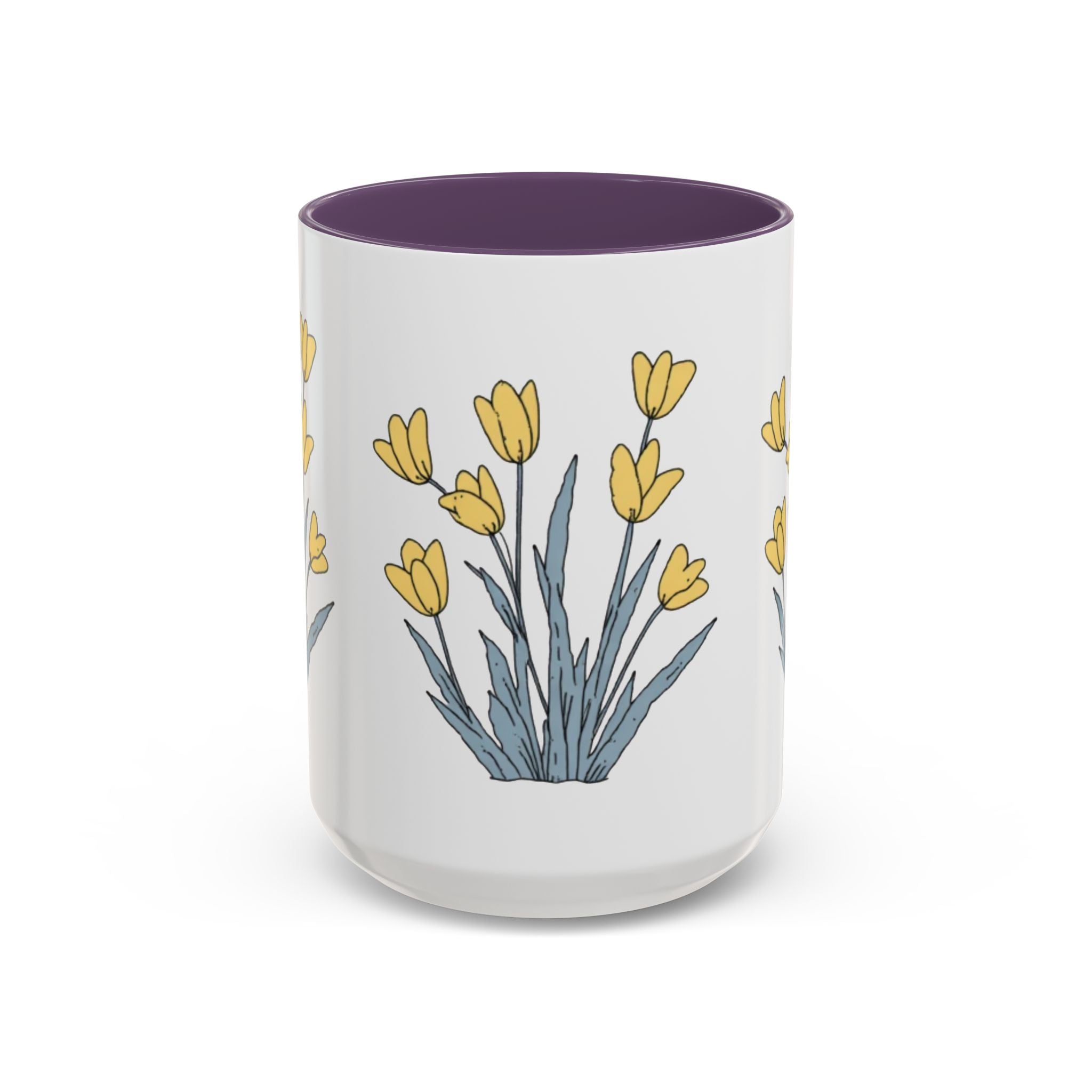 Yellow Tulip Floral Coffee Mug — Spring Accent Ceramic Mug (11/15oz)