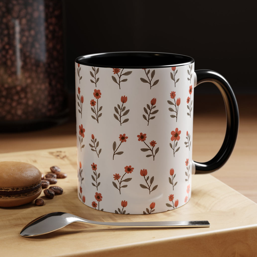 Ceramic printed coffee mug Floral Accent Coffee Mug — Cute Red Wildflower Pattern (11/15oz)