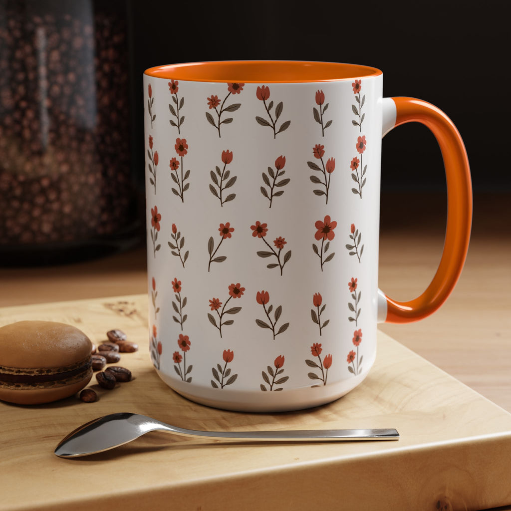Ceramic printed coffee mug Floral Accent Coffee Mug — Cute Red Wildflower Pattern (11/15oz)