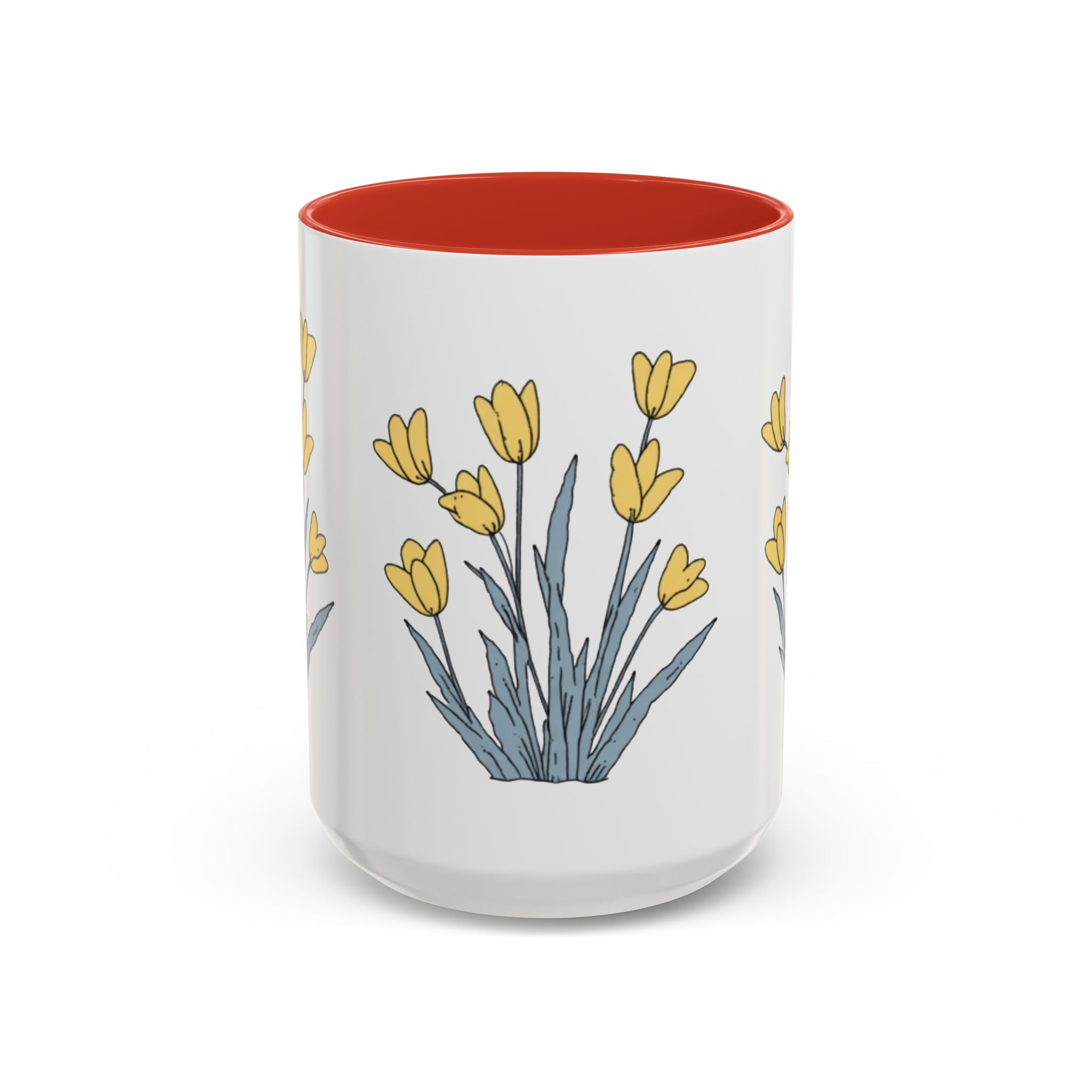 Yellow Tulip Floral Coffee Mug — Spring Accent Ceramic Mug (11/15oz)