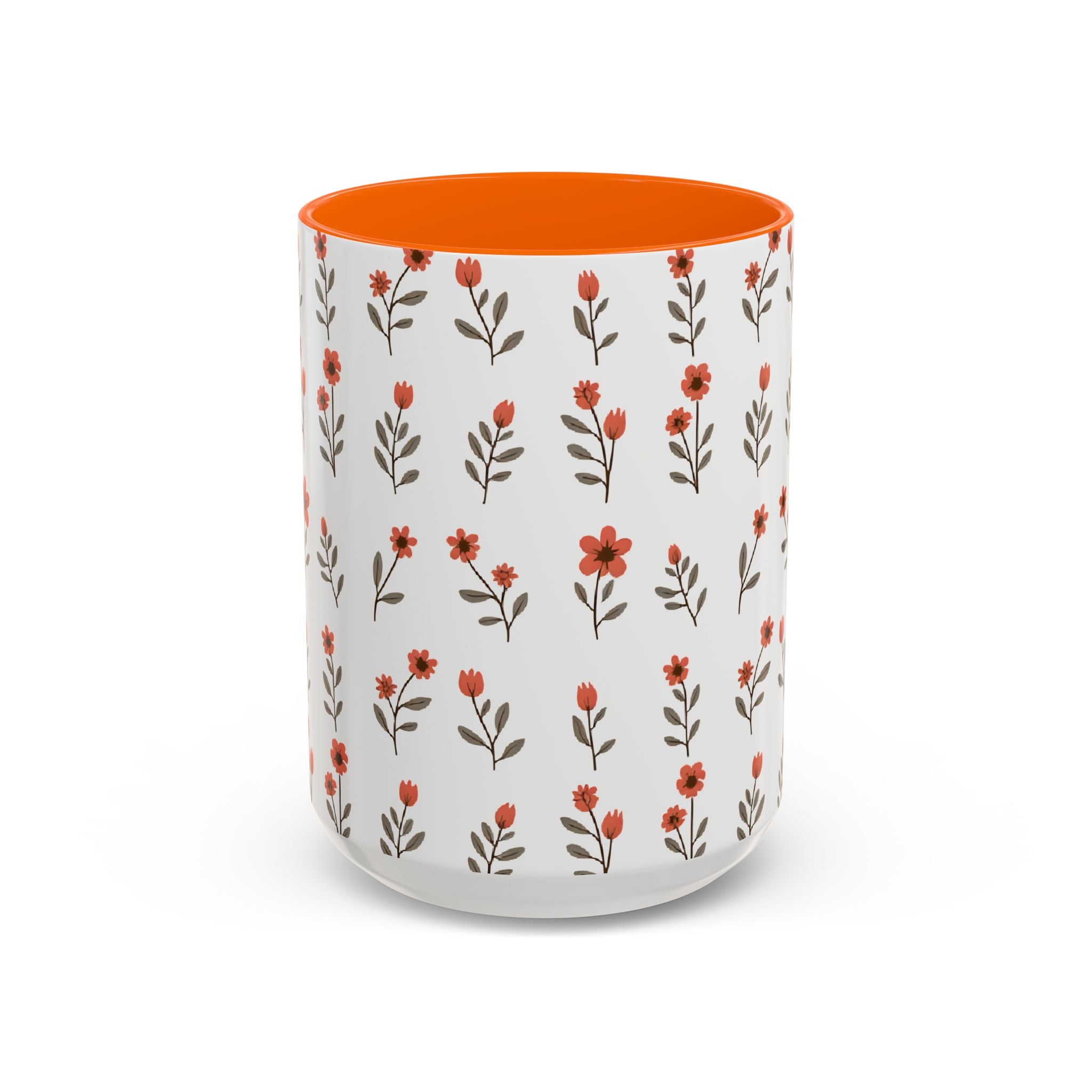 Ceramic printed coffee mug Floral Accent Coffee Mug — Cute Red Wildflower Pattern (11/15oz)