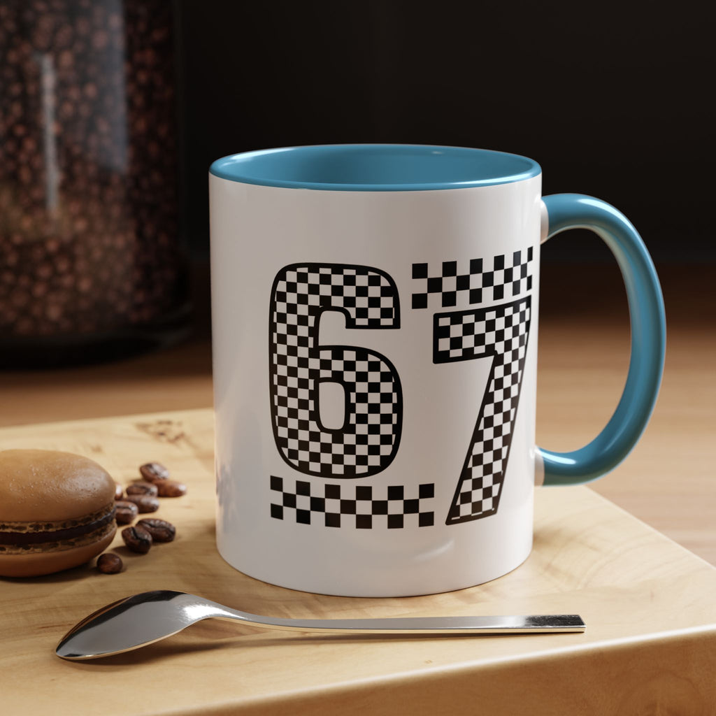 Checkered '67' Accent Coffee Mug — Retro Racing Number Ceramic Mug