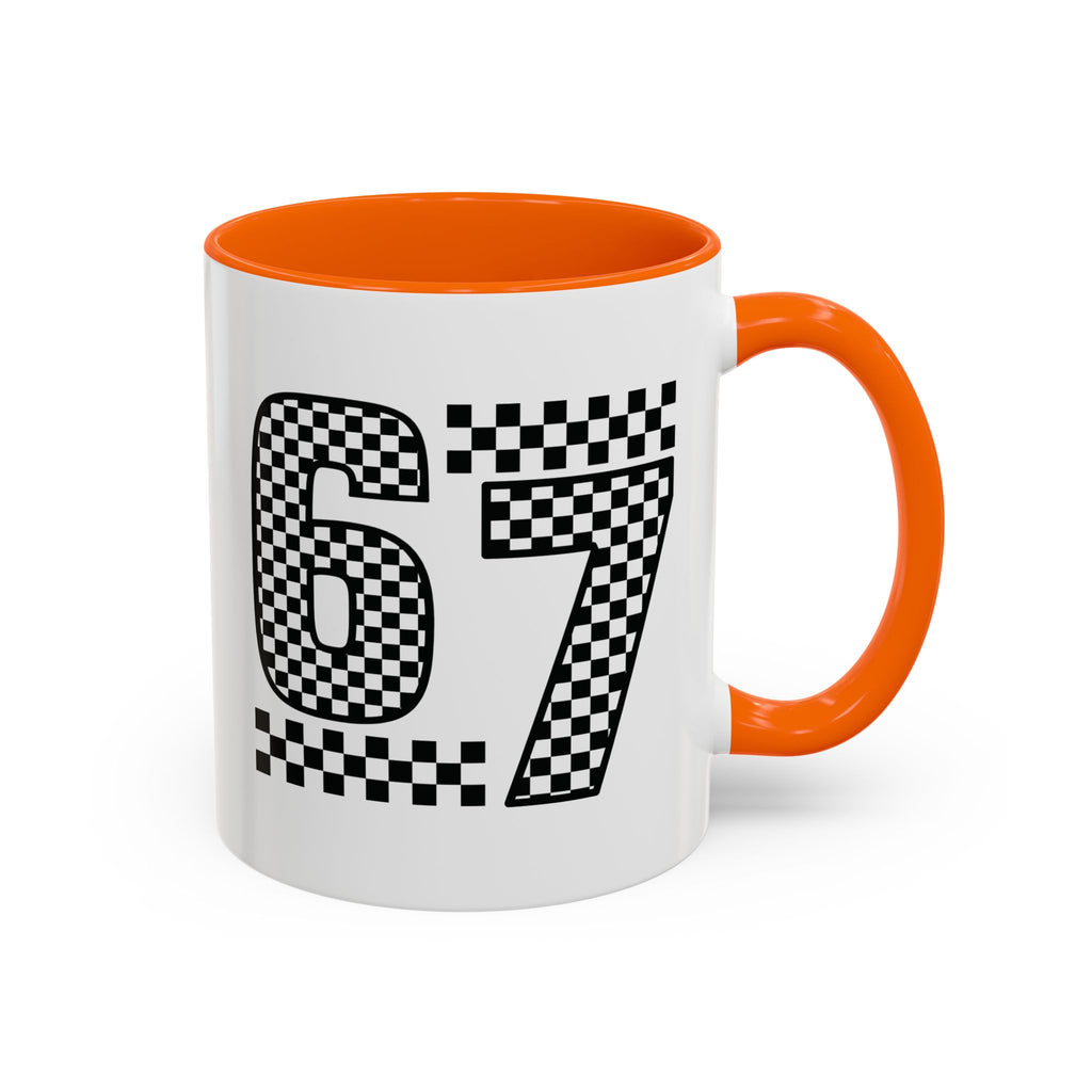 Checkered '67' Accent Coffee Mug — Retro Racing Number Ceramic Mug