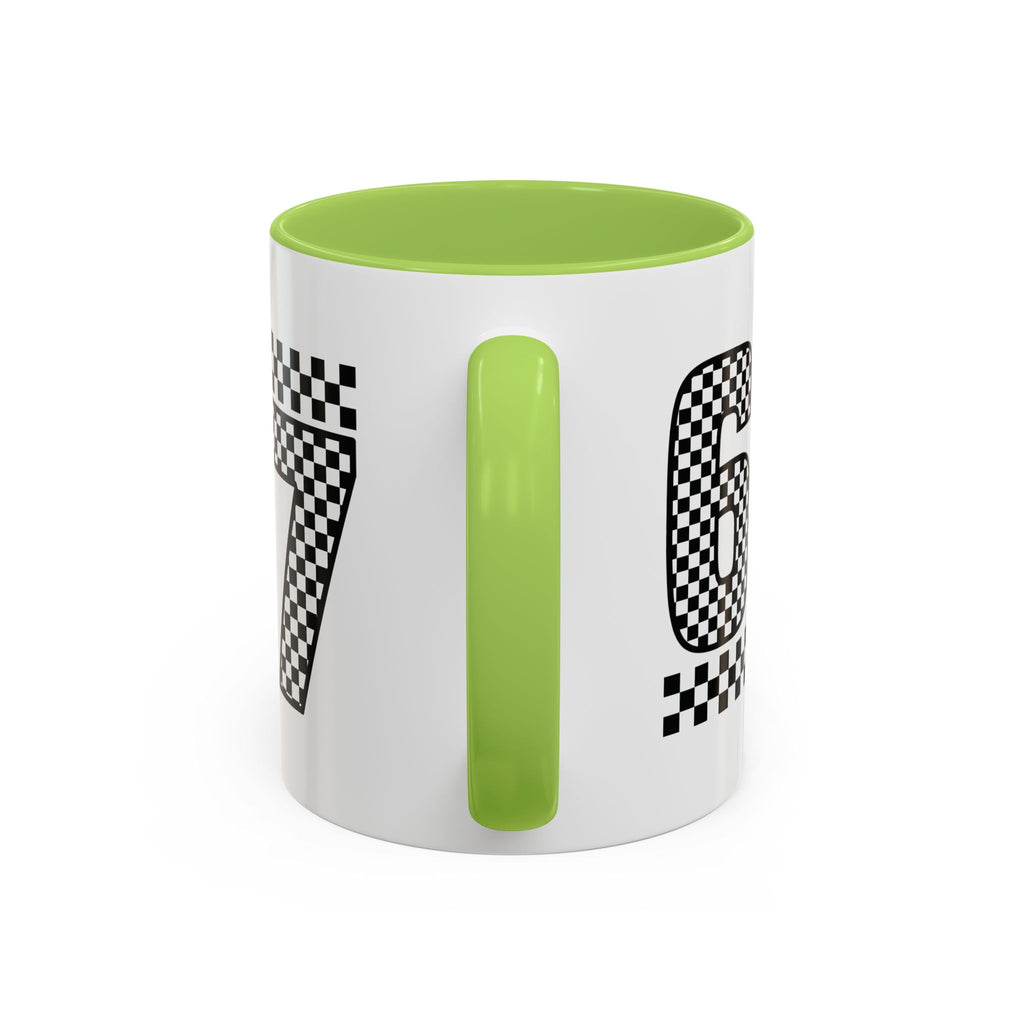 Checkered '67' Accent Coffee Mug — Retro Racing Number Ceramic Mug