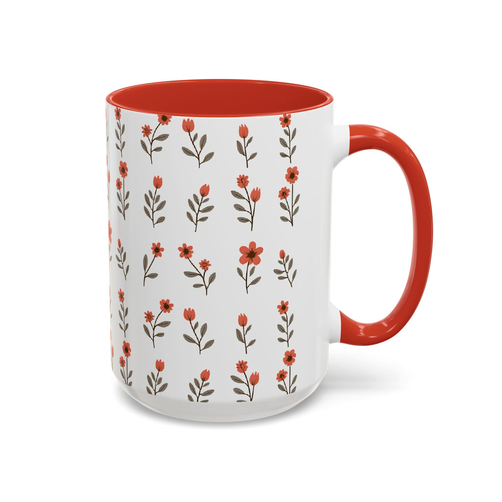 Ceramic printed coffee mug Floral Accent Coffee Mug — Cute Red Wildflower Pattern (11/15oz)