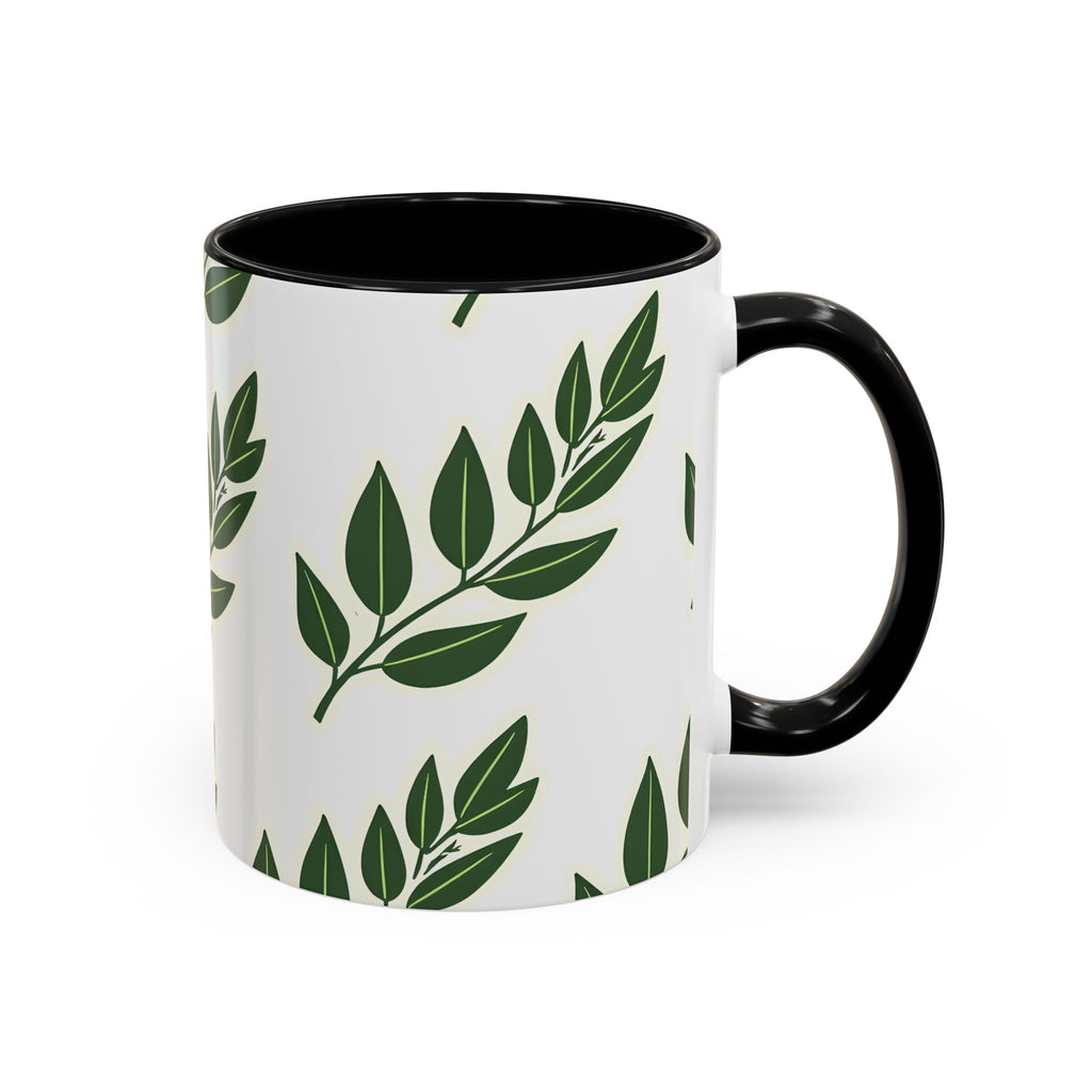 Botanical Leaf Accent Coffee Mug — Green Foliage Ceramic Cup (11/15oz)