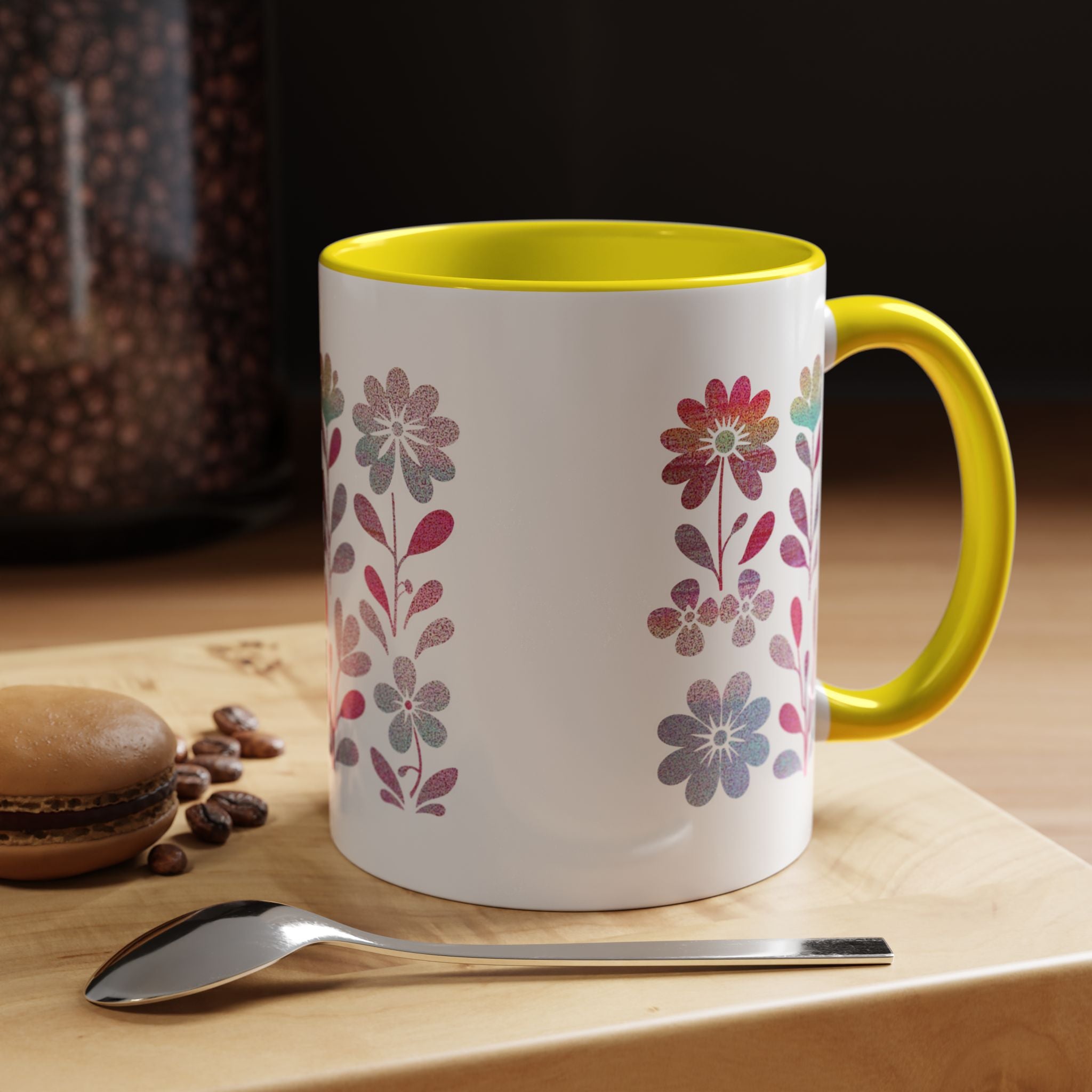 Floral Watercolor Accent Coffee Mug — Pastel Flower Pattern (11/15oz)