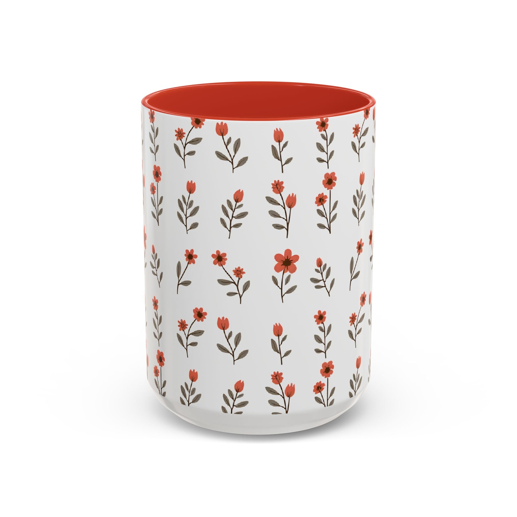 Ceramic printed coffee mug Floral Accent Coffee Mug — Cute Red Wildflower Pattern (11/15oz)