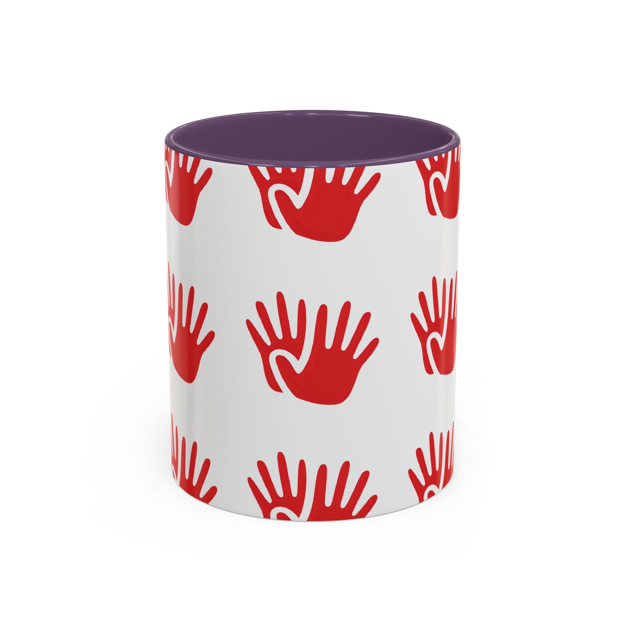 Ceramic printed coffee mug Red Handprint Pattern Accent Coffee Mug — Bold Graphic Ceramic Mug (11/15oz)