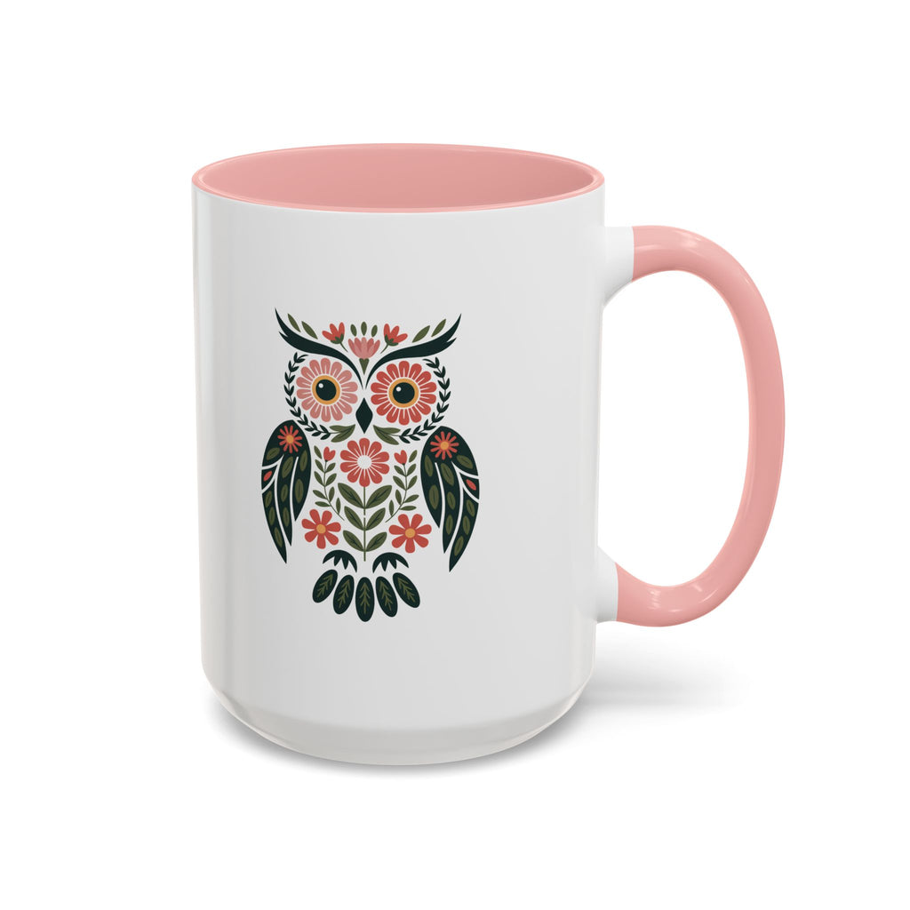 Floral Folk Owl Accent Coffee Mug — 11/15oz
