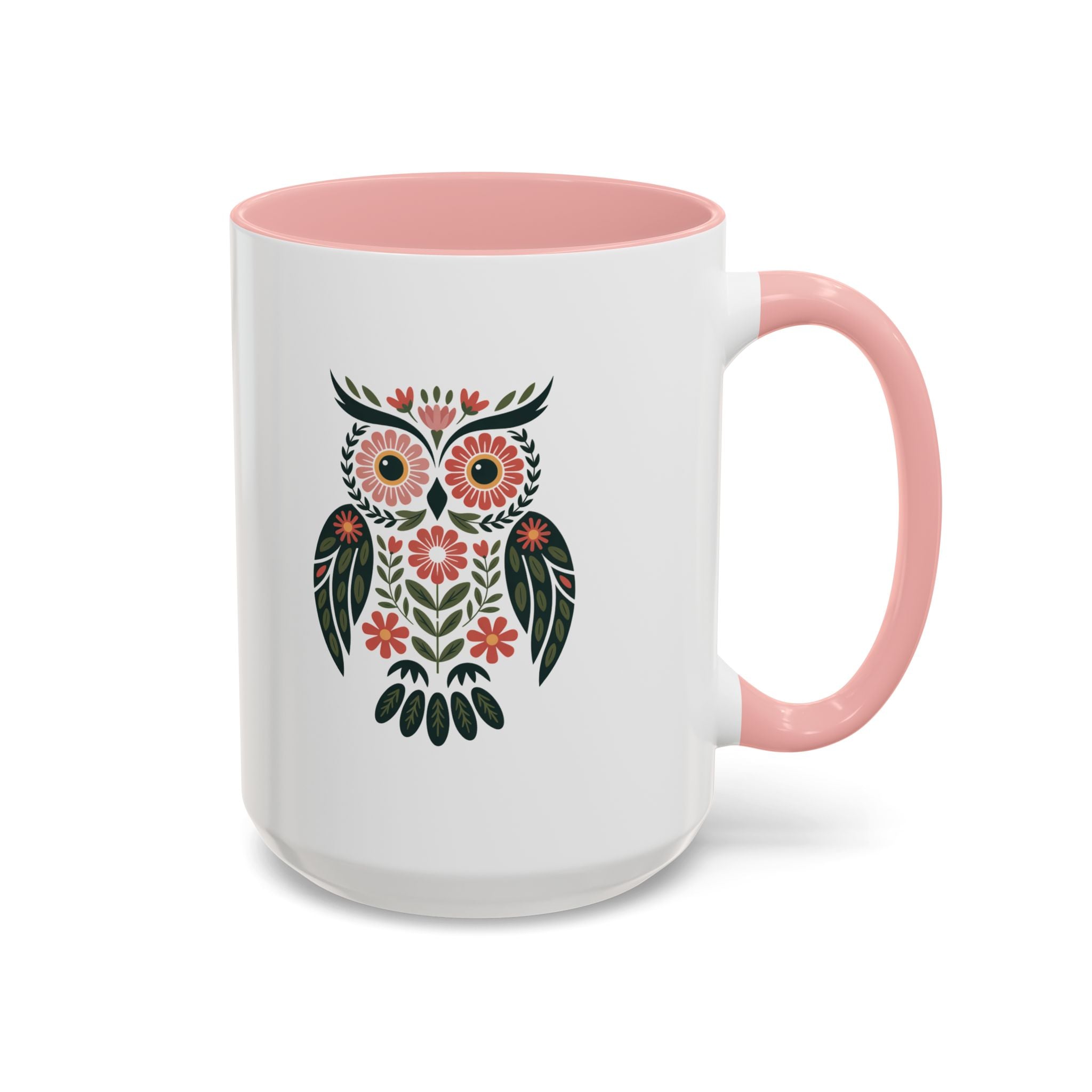 Floral Folk Owl Accent Coffee Mug — 11/15oz