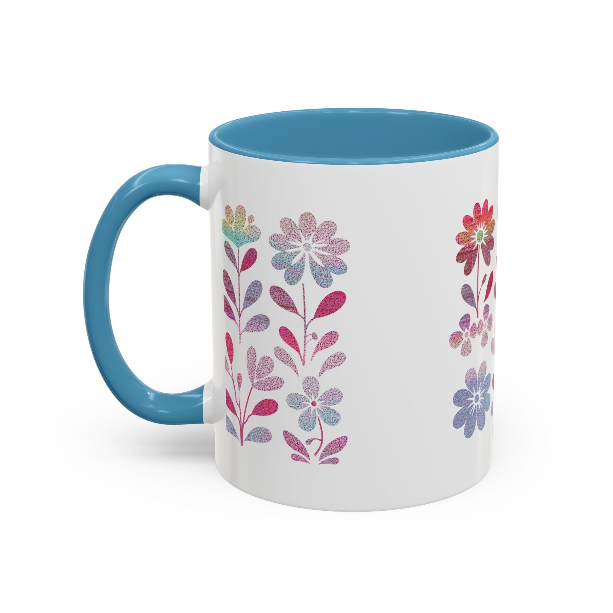 Floral Watercolor Accent Coffee Mug — Pastel Flower Pattern (11/15oz)
