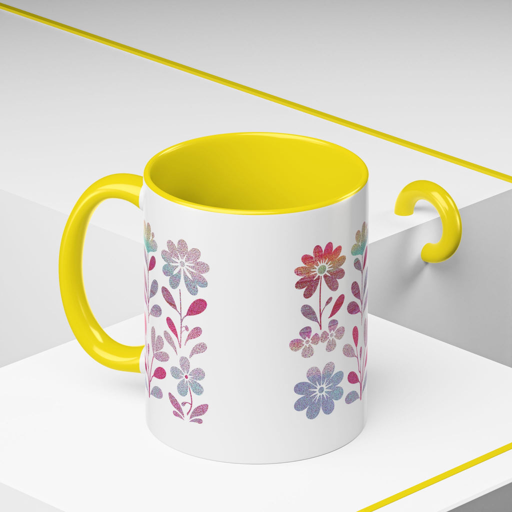 Floral Watercolor Accent Coffee Mug — Pastel Flower Pattern (11/15oz)