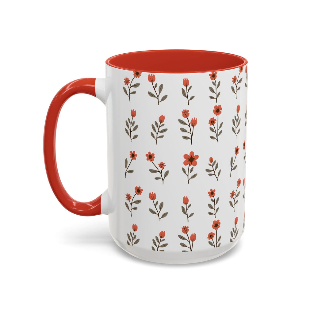 Ceramic printed coffee mug Floral Accent Coffee Mug — Cute Red Wildflower Pattern (11/15oz)