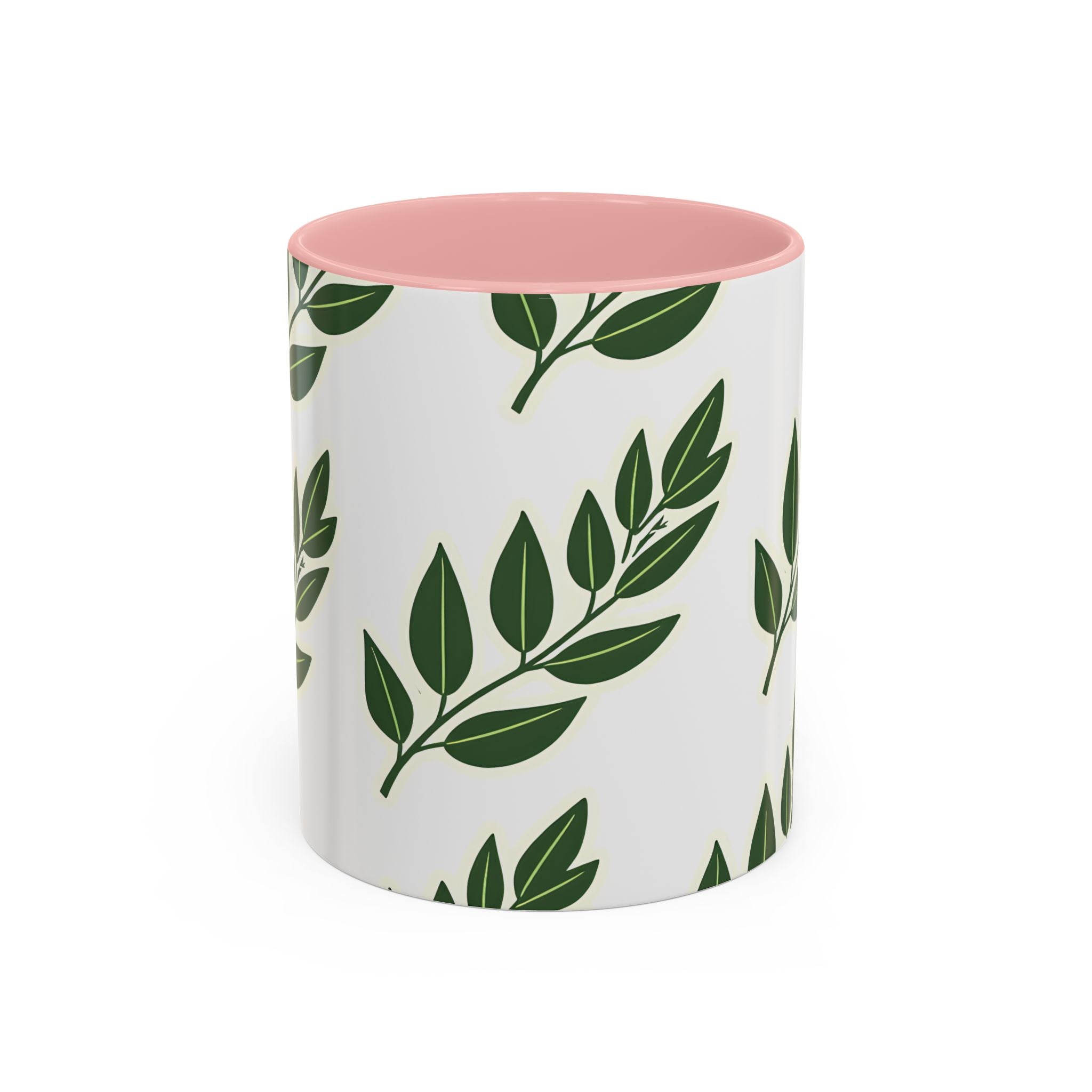 Botanical Leaf Accent Coffee Mug — Green Foliage Ceramic Cup (11/15oz)