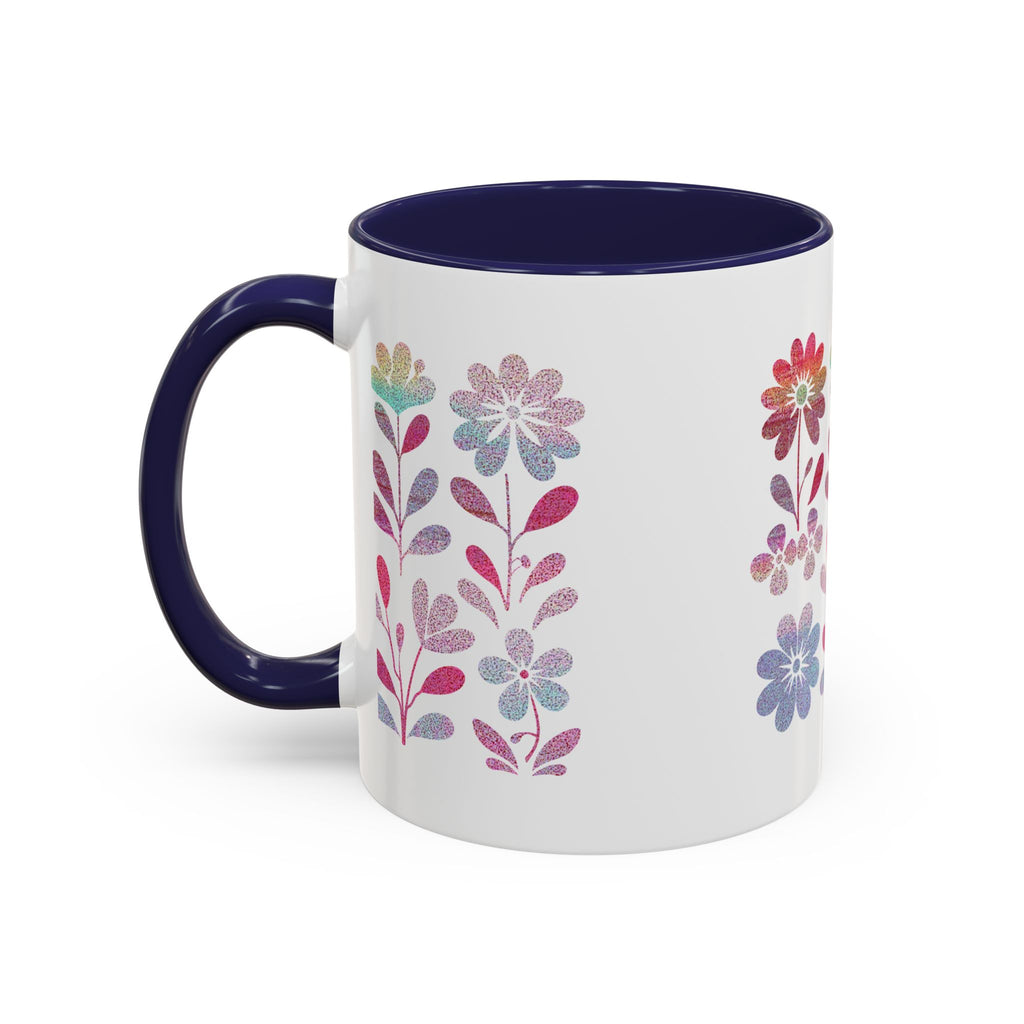 Floral Watercolor Accent Coffee Mug — Pastel Flower Pattern (11/15oz)