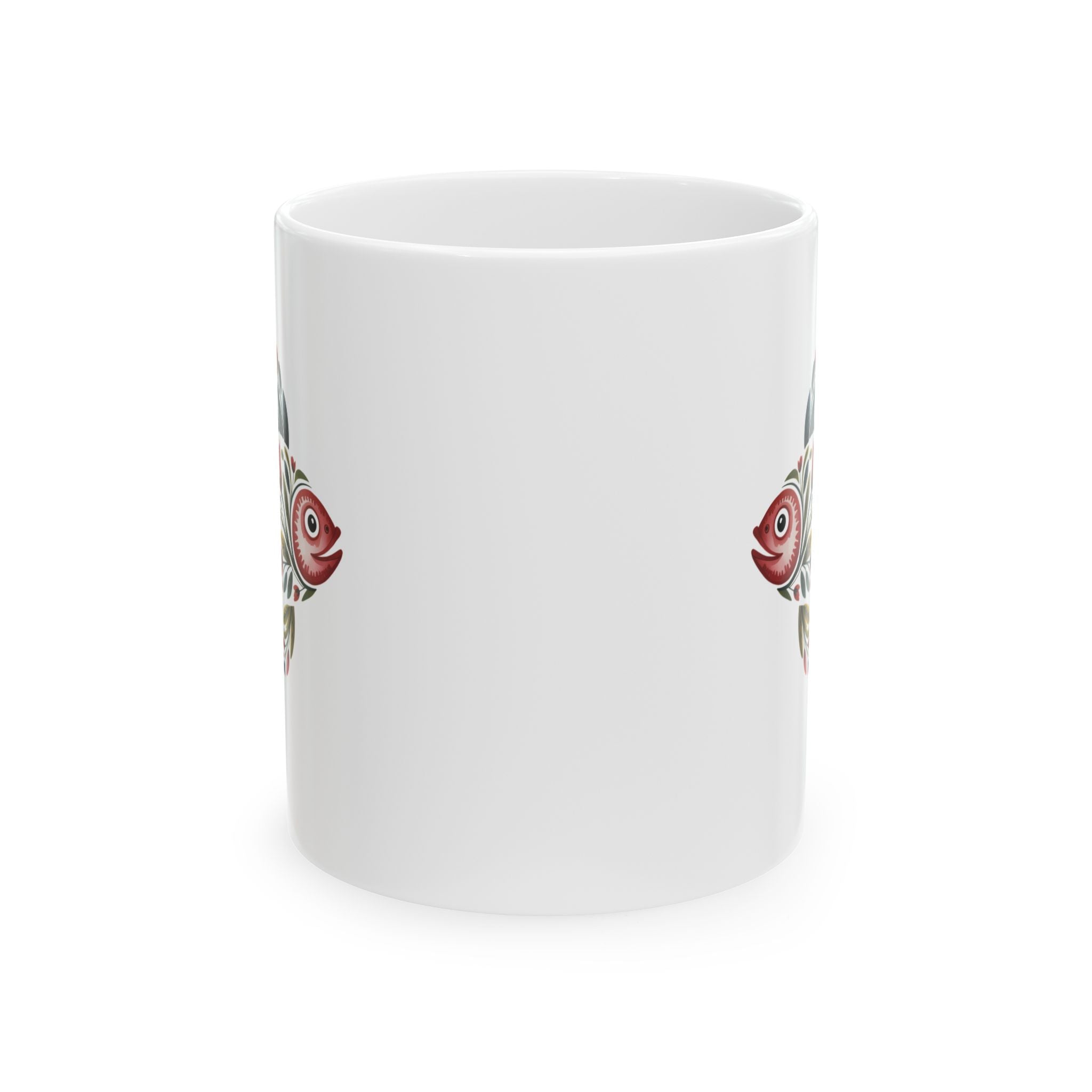 Floral Fish Ceramic Mug – Artistic Red & Green Nature Design (11oz, 15oz)