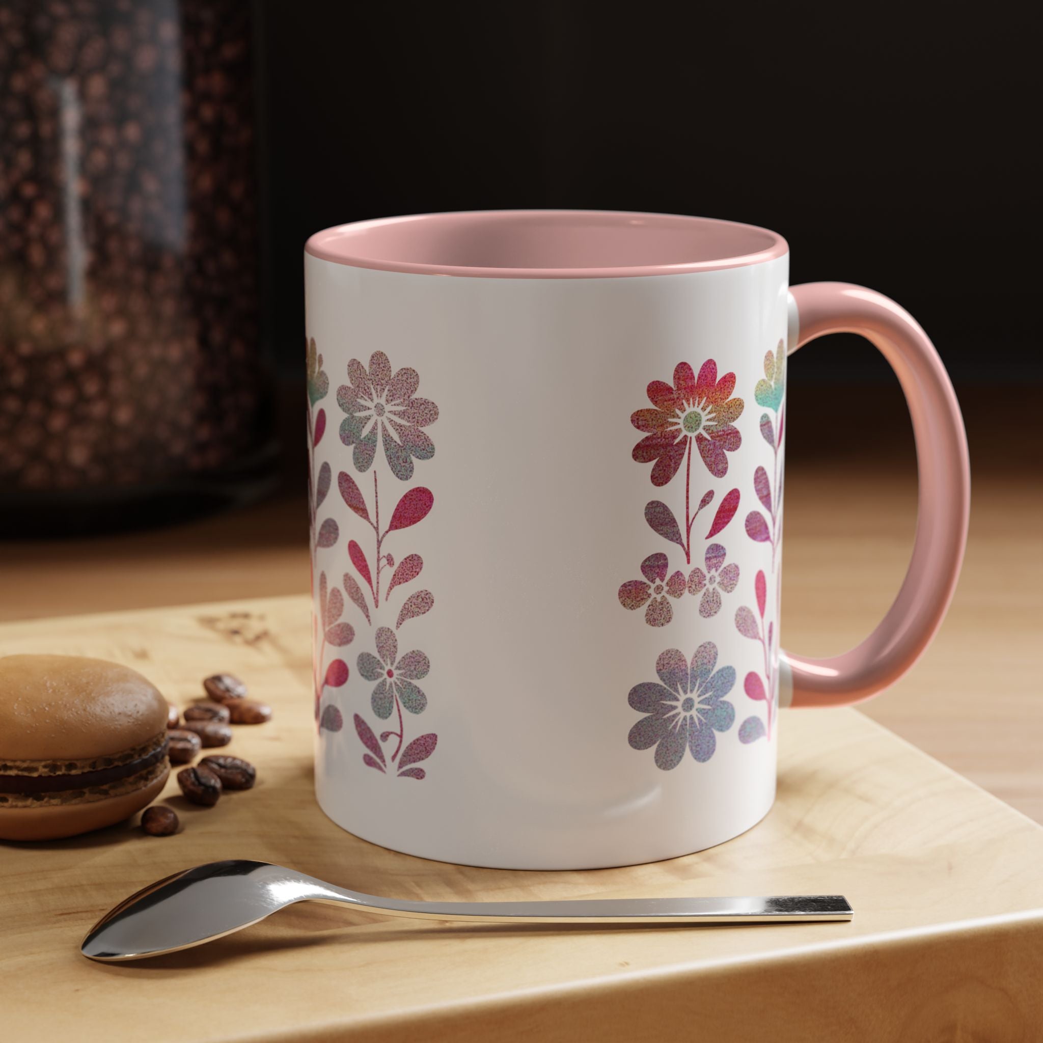 Floral Watercolor Accent Coffee Mug — Pastel Flower Pattern (11/15oz)