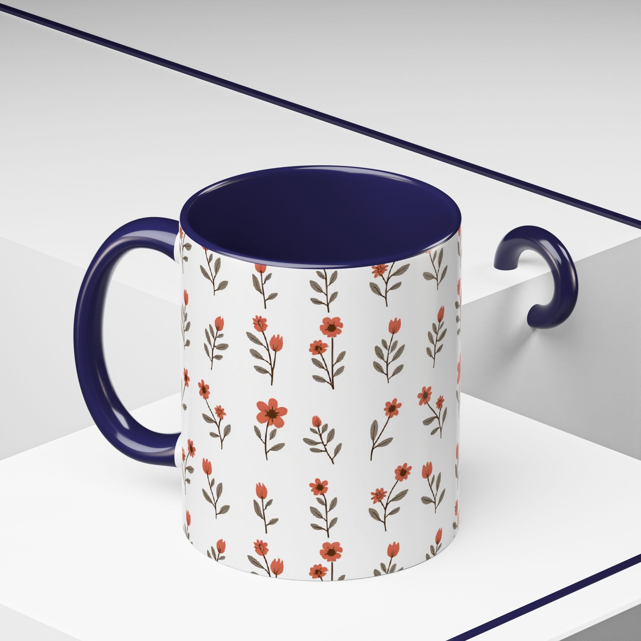 Ceramic printed coffee mug Floral Accent Coffee Mug — Cute Red Wildflower Pattern (11/15oz)