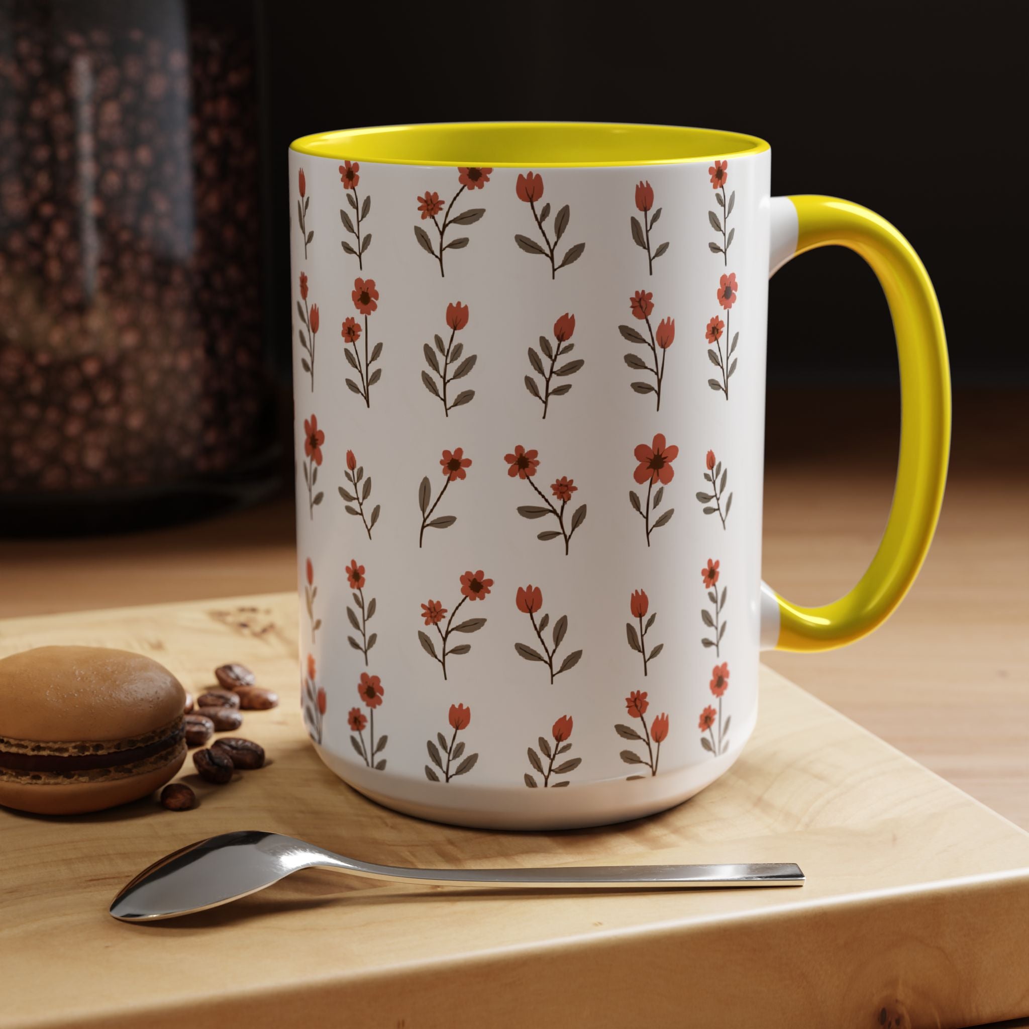 Ceramic printed coffee mug Floral Accent Coffee Mug — Cute Red Wildflower Pattern (11/15oz)