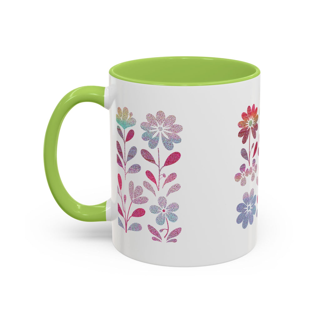 Floral Watercolor Accent Coffee Mug — Pastel Flower Pattern (11/15oz)