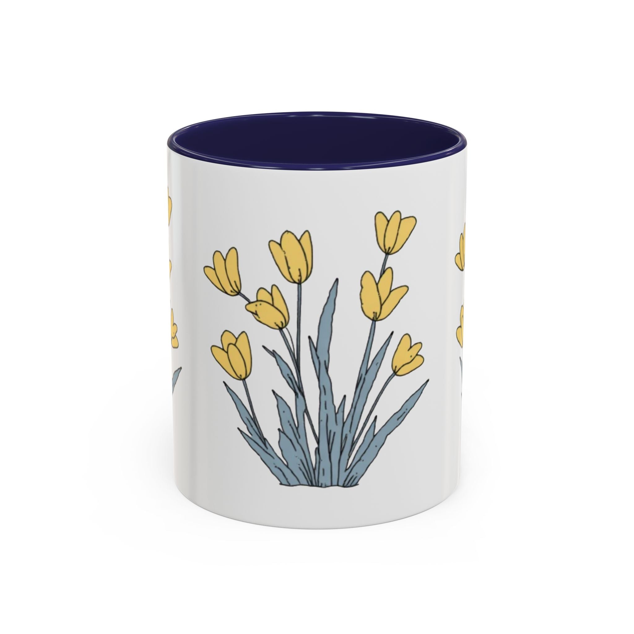 Yellow Tulip Floral Coffee Mug — Spring Accent Ceramic Mug (11/15oz)